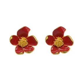 Pre Order:  Vintage Red Drip Oil Flower Earrings