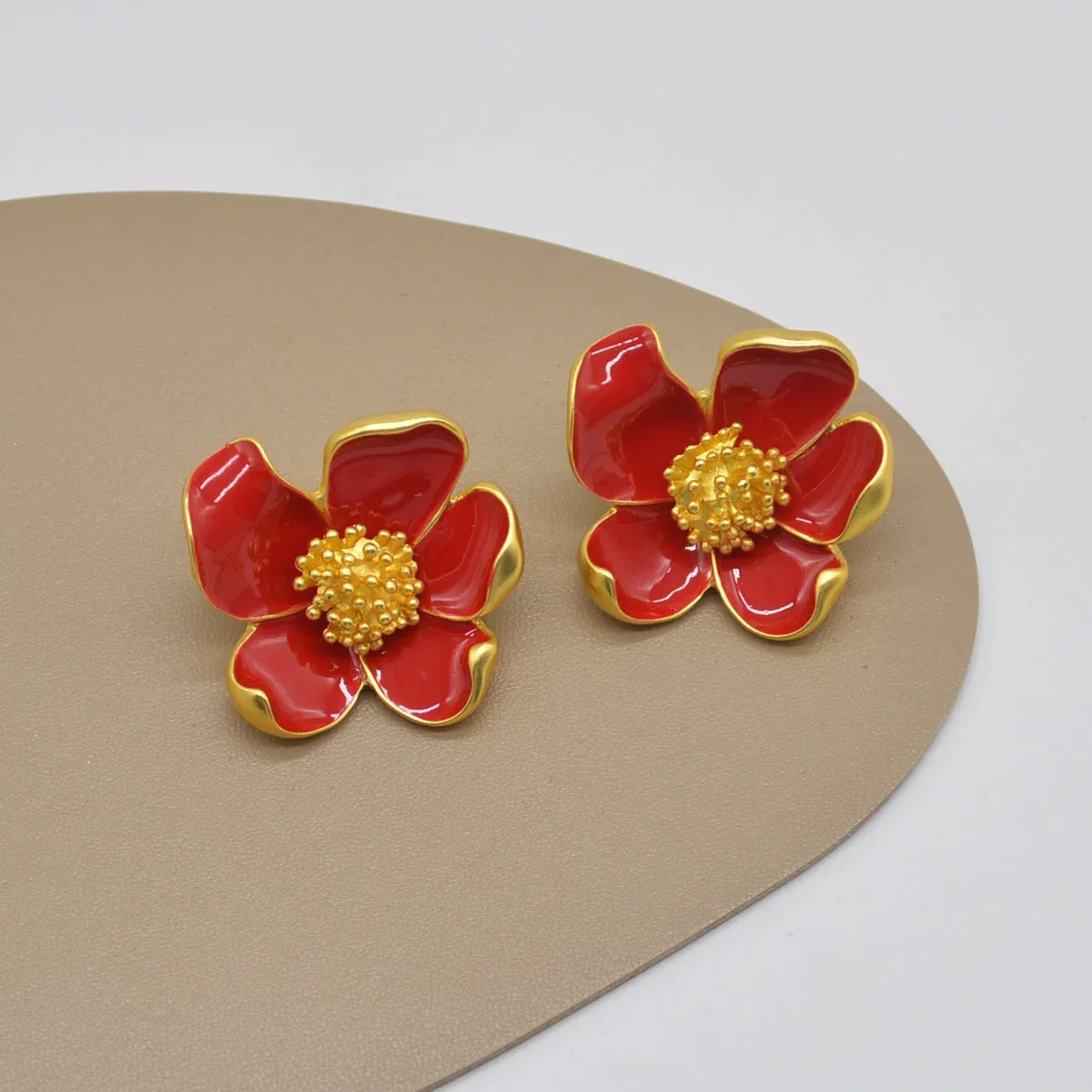 Pre Order:  Vintage Red Drip Oil Flower Earrings