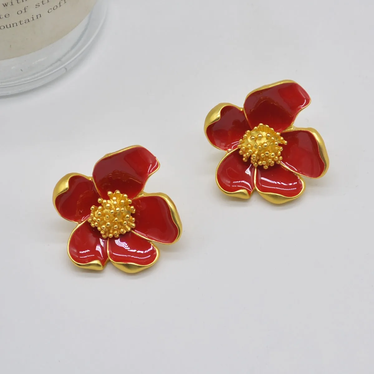 Pre Order:  Vintage Red Drip Oil Flower Earrings