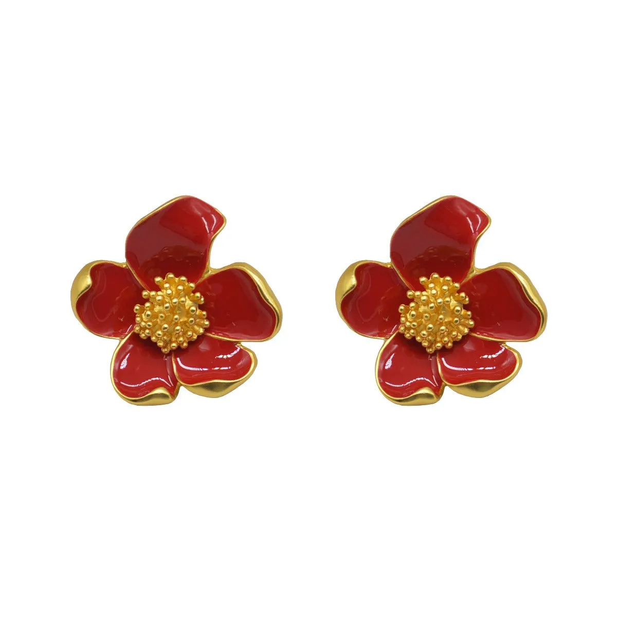 Pre Order:  Vintage Red Drip Oil Flower Earrings