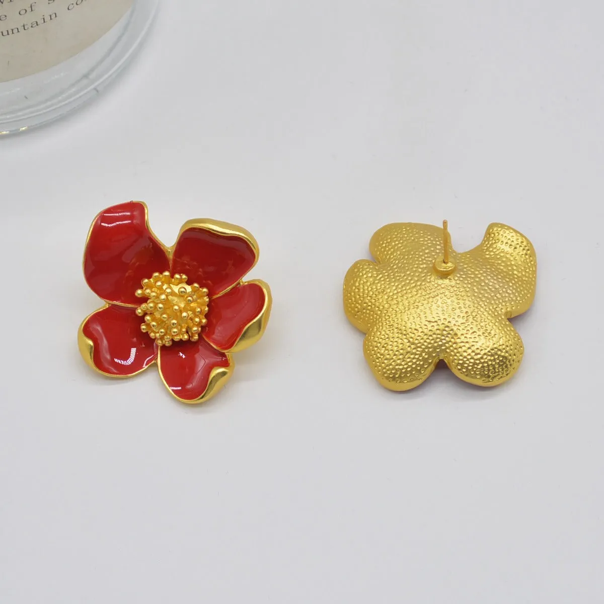 Pre Order:  Vintage Red Drip Oil Flower Earrings