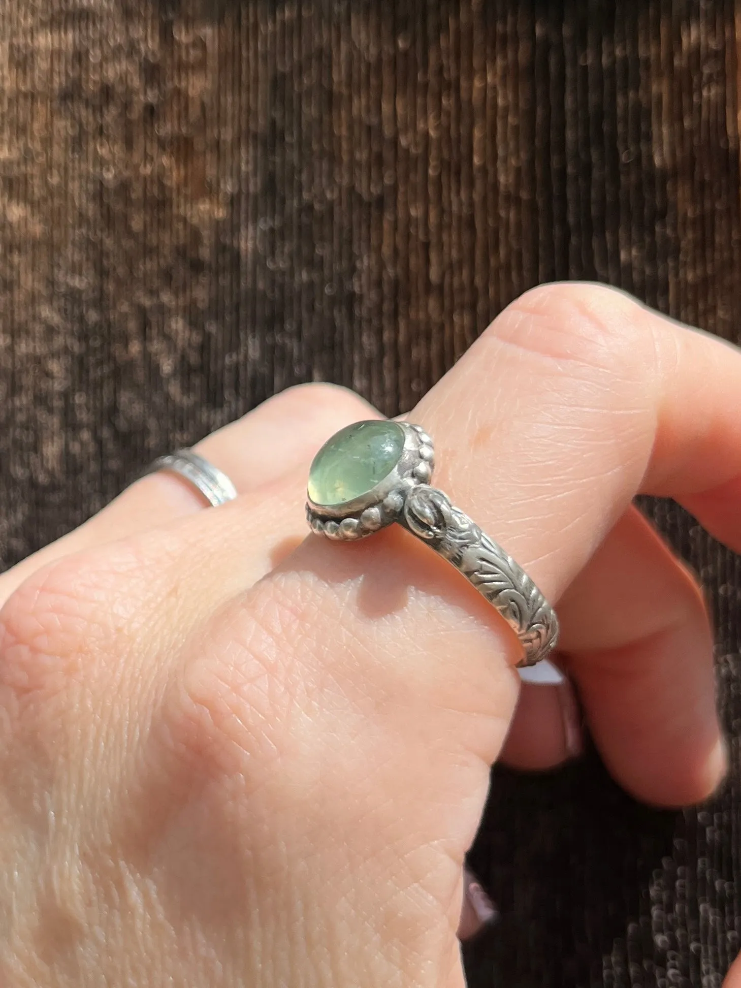 Prehnite Succulent Ring with Fancy Band