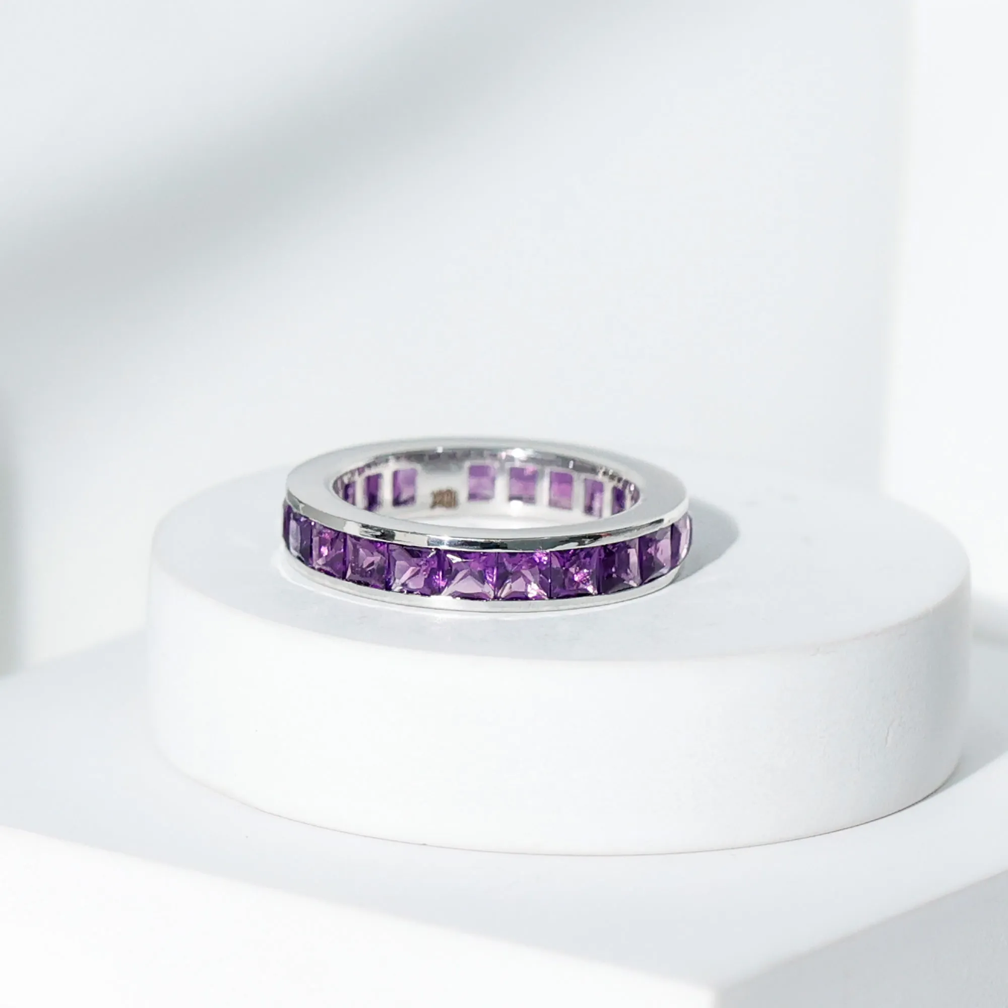 Princess Cut Amethyst Full Eternity Band Ring in Channel Setting