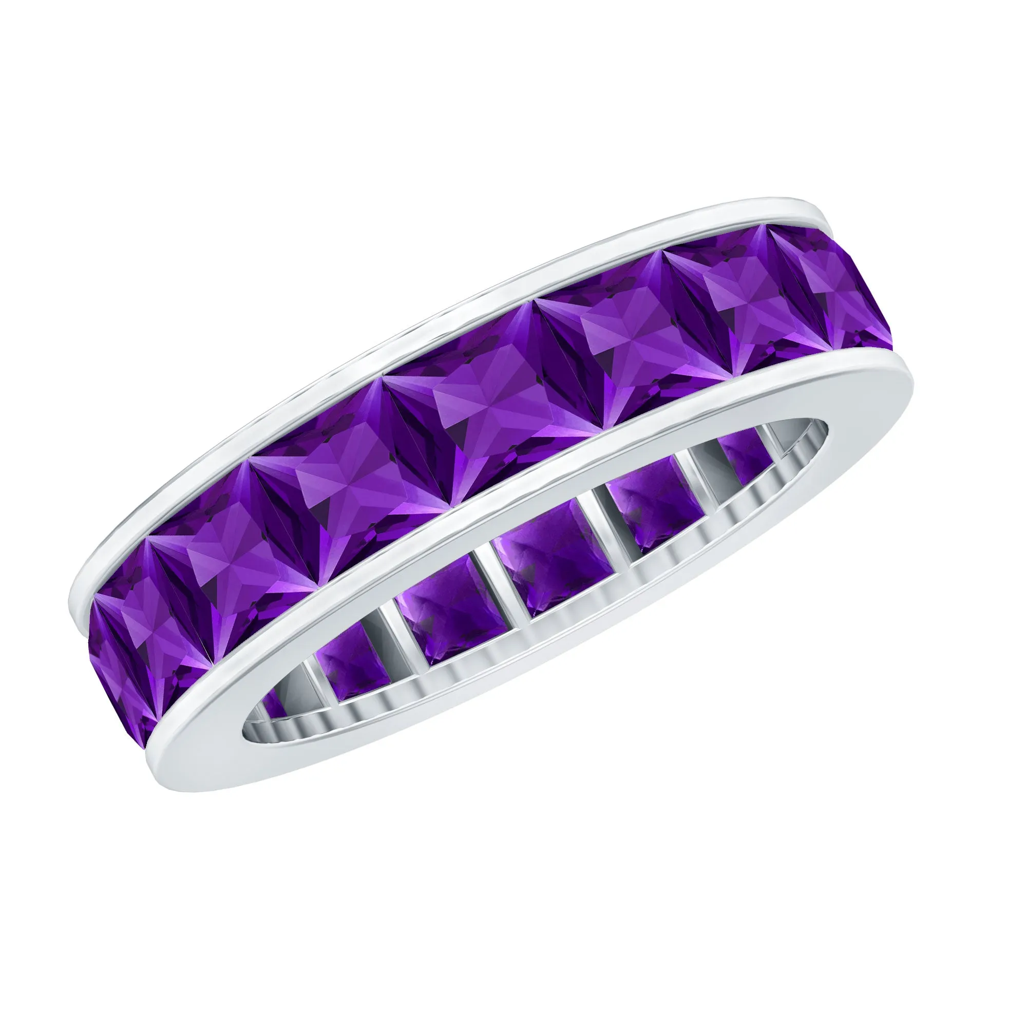 Princess Cut Amethyst Full Eternity Band Ring in Channel Setting