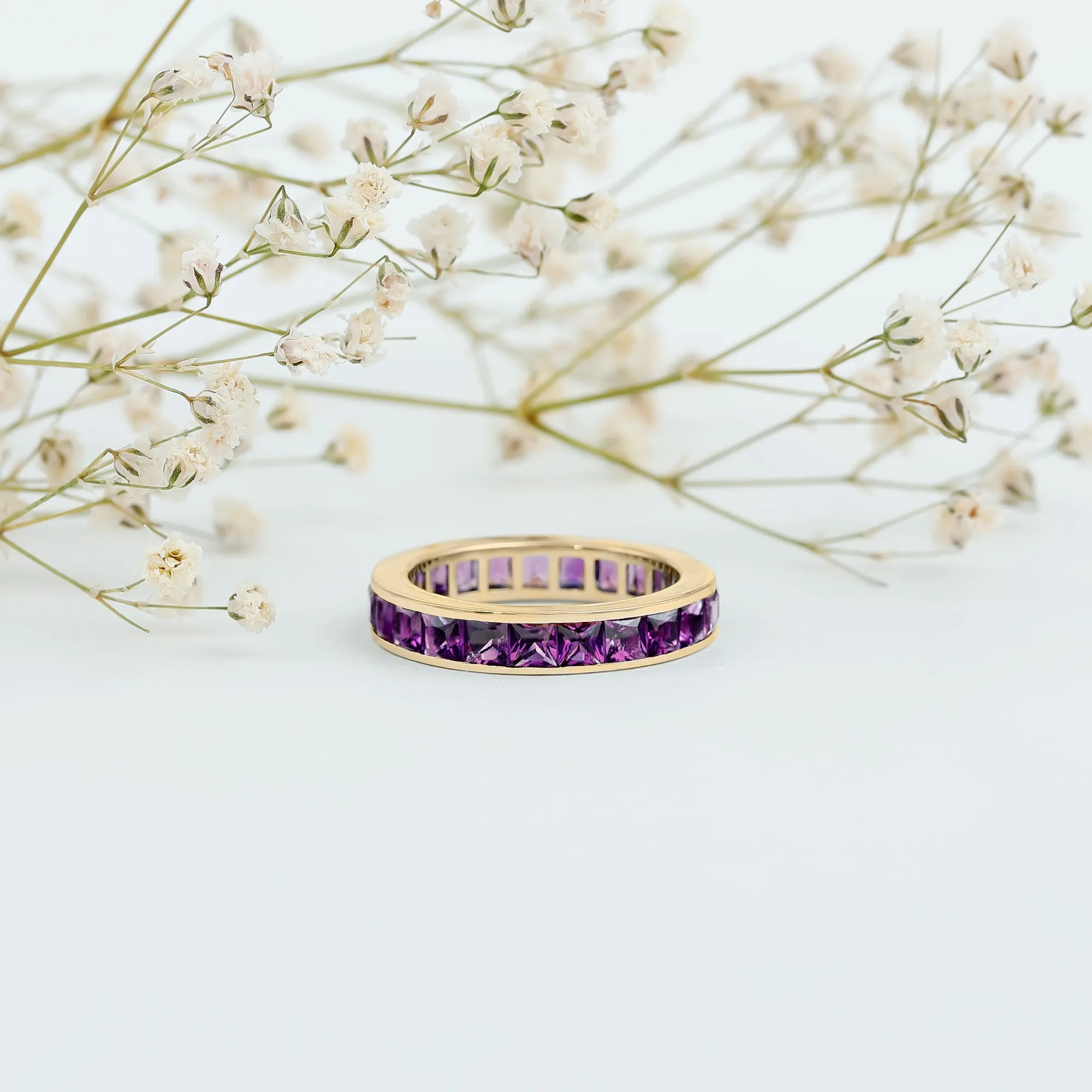 Princess Cut Amethyst Full Eternity Band Ring in Channel Setting