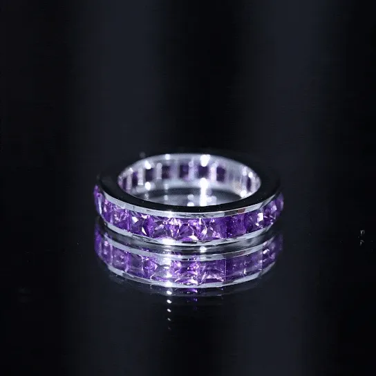 Princess Cut Amethyst Full Eternity Band Ring in Channel Setting