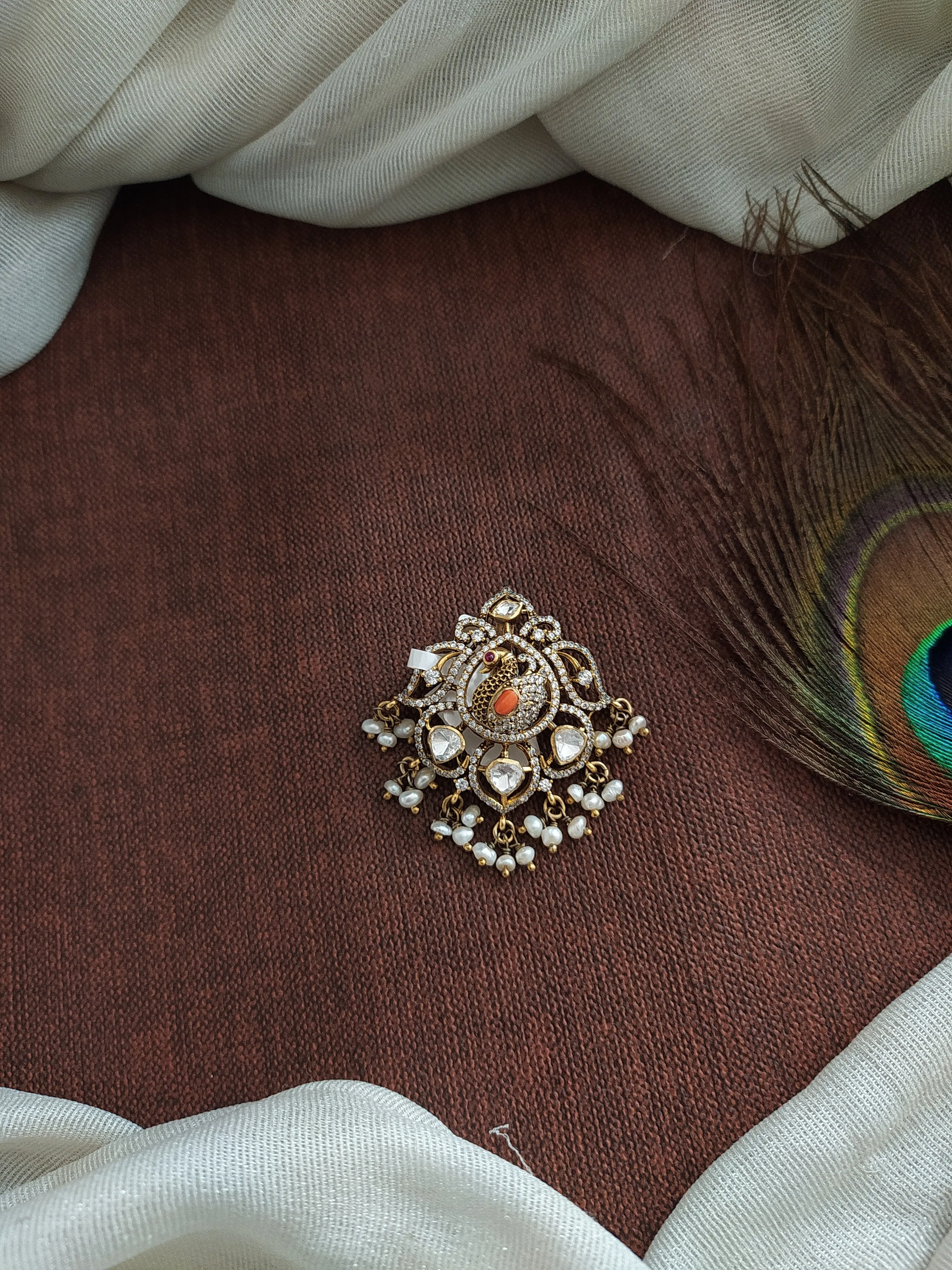 Pure Silver Moissanite Peacock Pendant Set with Matching Peacock Studs