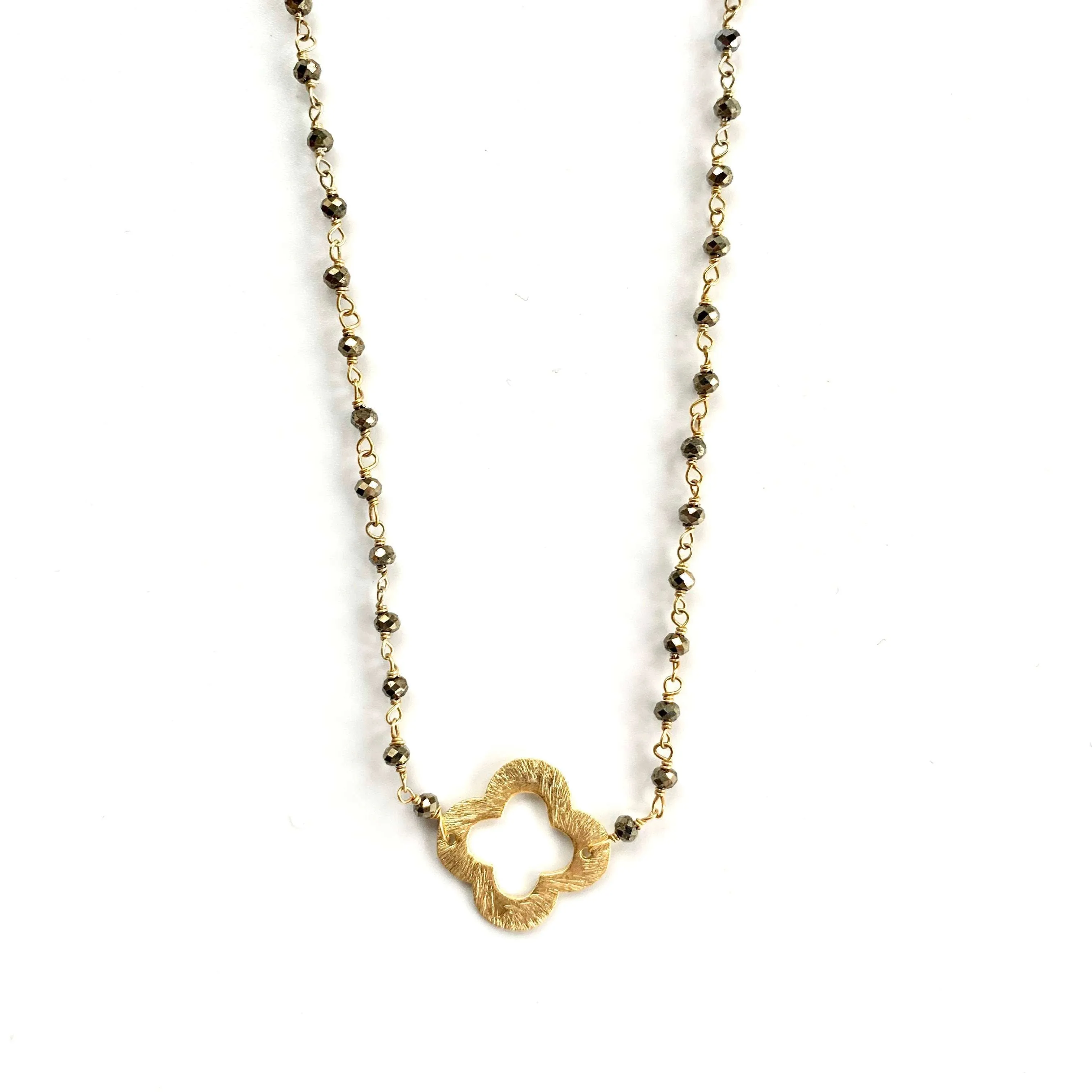 Pyrite   Clover Short Necklace