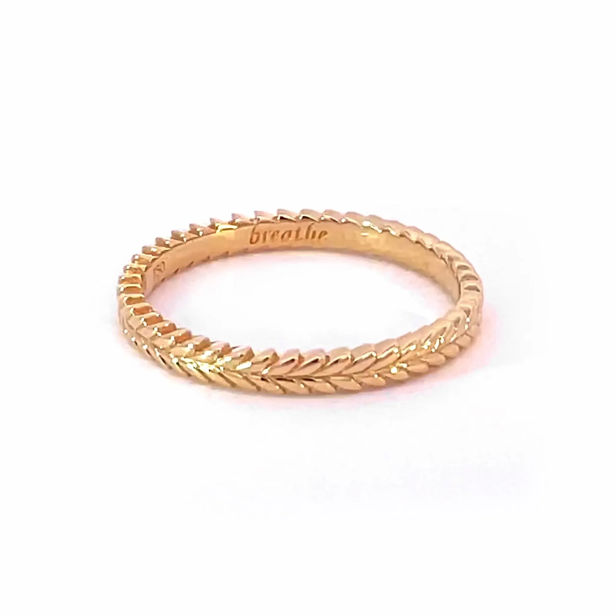 "Breathe" Leaf Poesy Slim 18K Gold Stackable Ring