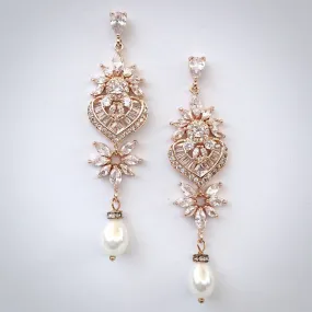 "Eudora" - Art Deco Pearl and CZ Bridal Earrings - Available in Silver, Rose Gold and Yellow Gold