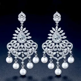 "Roxanne" - Pearl and Cubic Zirconia Bridal Earrings