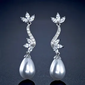 "Serena" - Pearl and Cubic Zirconia Bridal Earrings