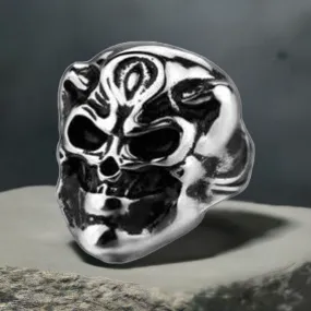 R129 Stainless Steel Smiling Skull Biker Ring