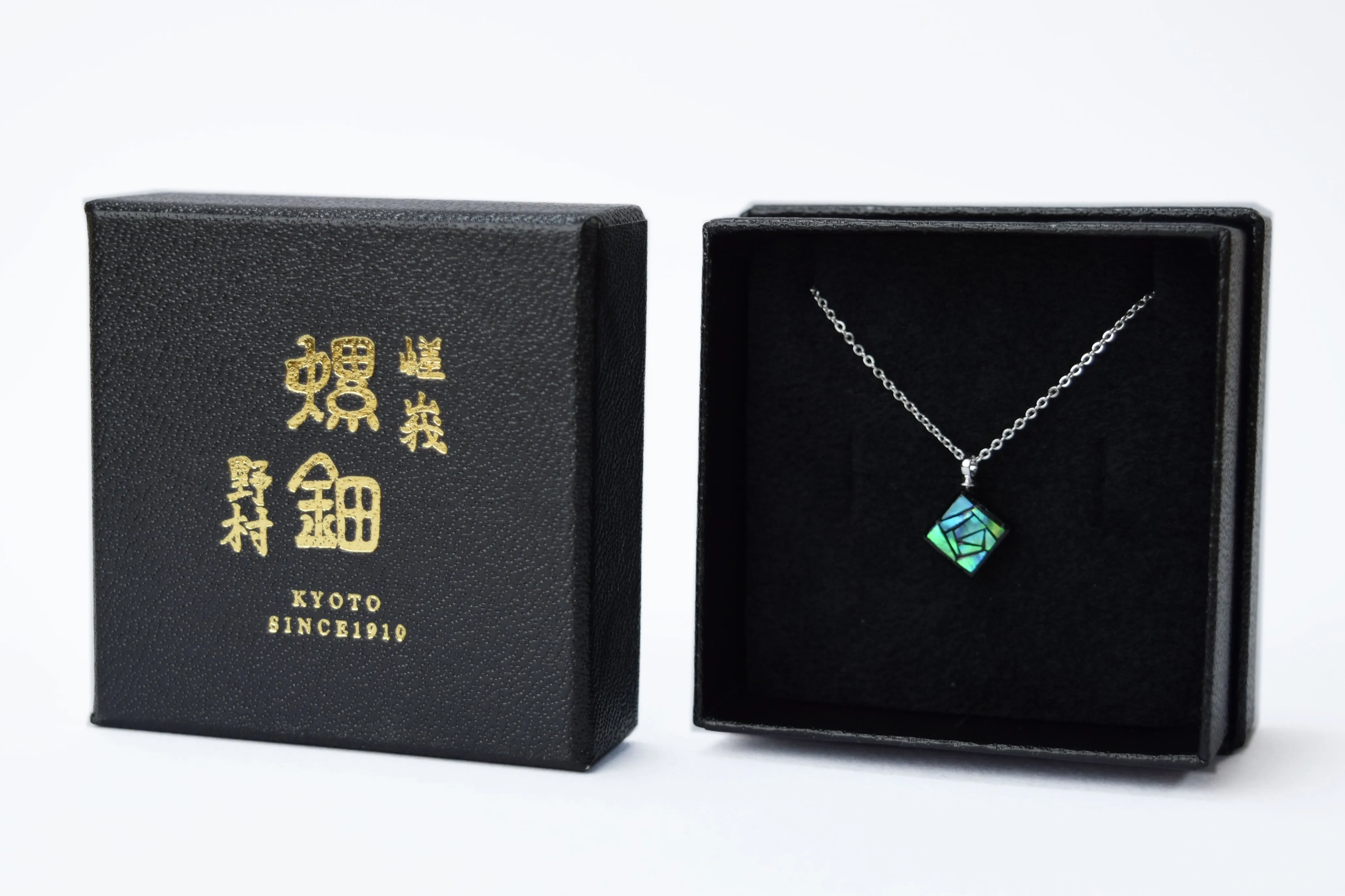 Raden Pendant Necklace -Rose / Green Color Small Size-, Japanese Lacquer Jewelry, Kyoto Jewelry