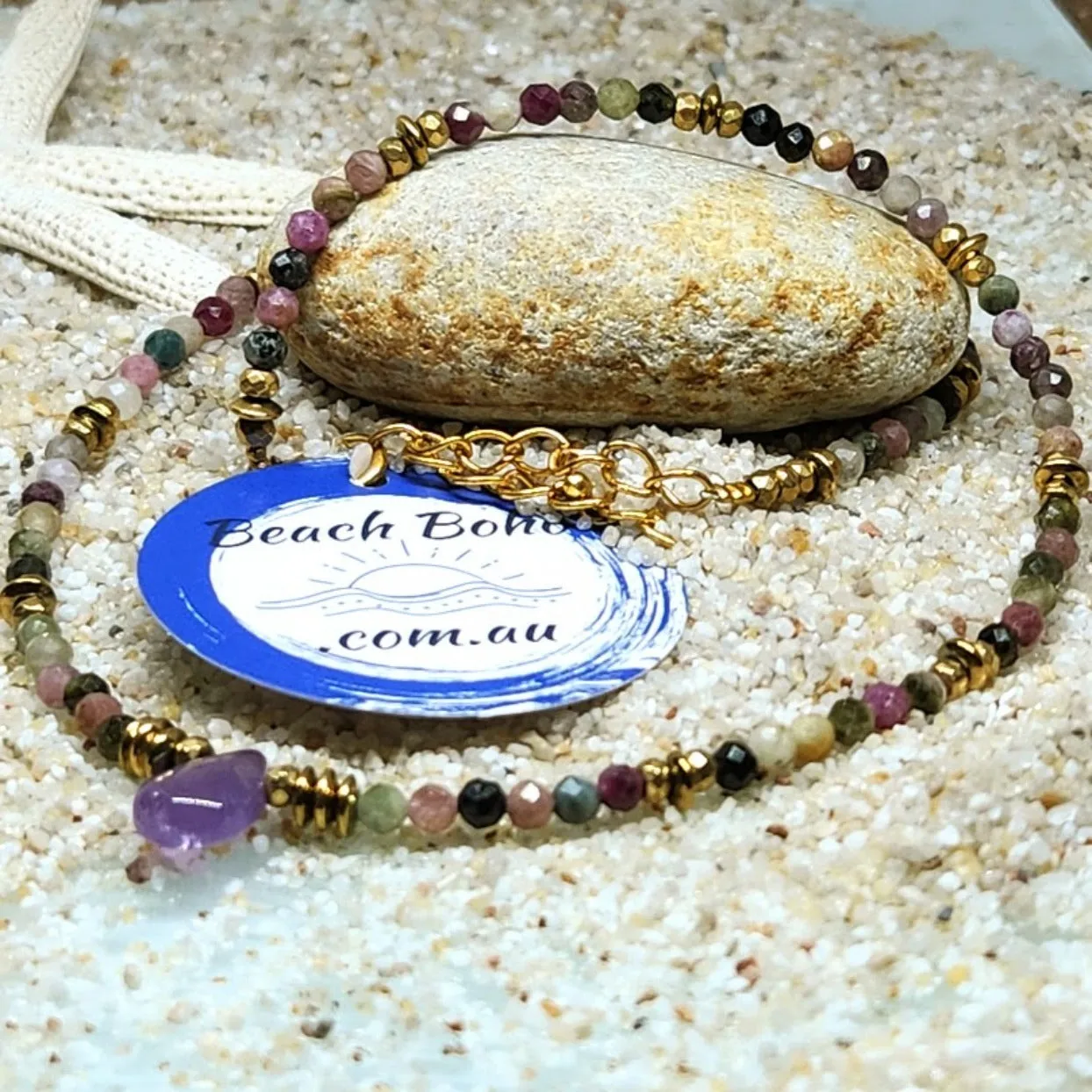 RAINBOW CALM - TOURMALINE / AMETHYST TEAR DROP GOLD NECKLACE