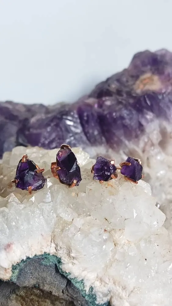 Raw Amethyst Crystal Stud Earrings