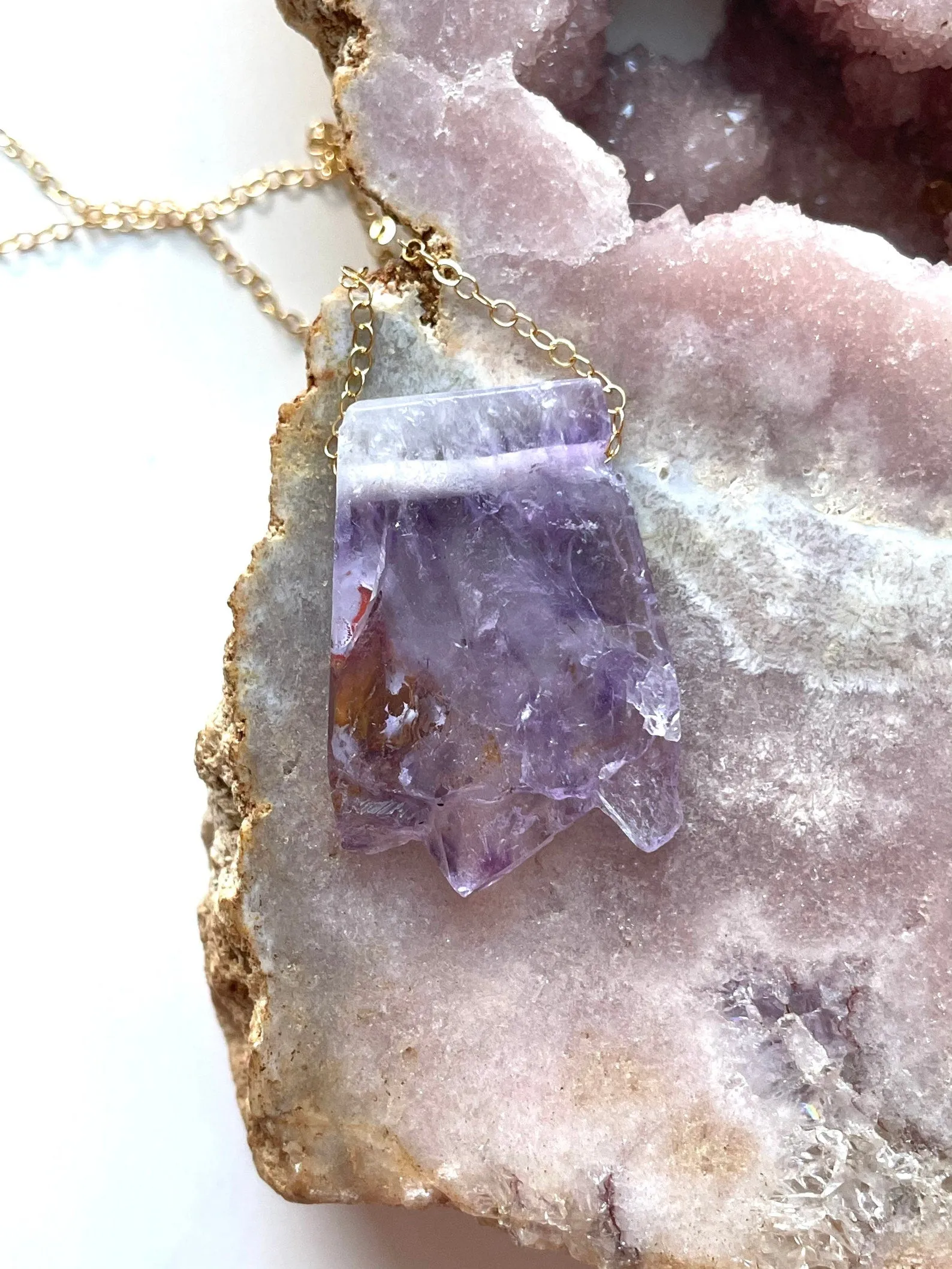 Raw Amethyst Slice Crystal Necklace