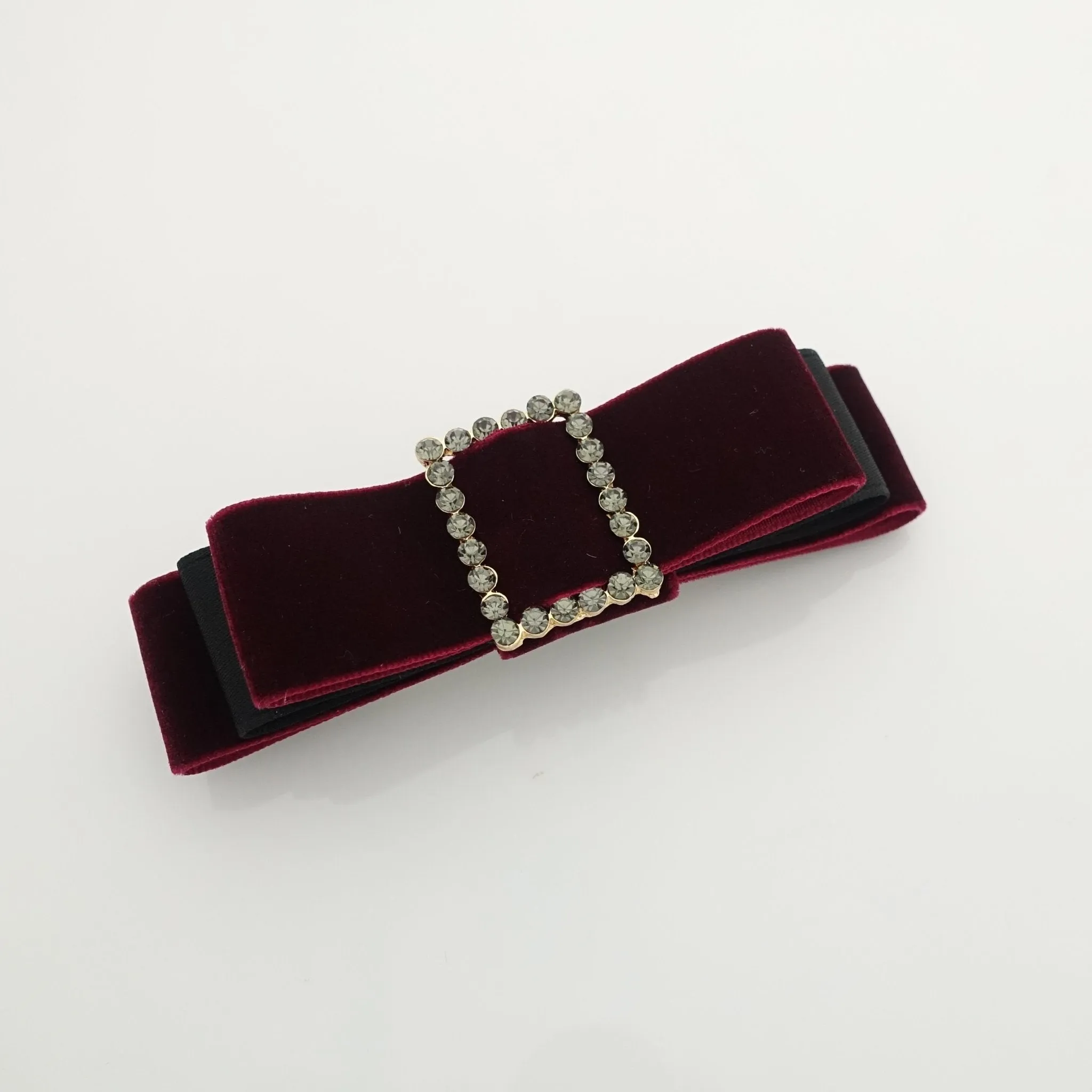 rectangle rhinestone buckle velvet hair bow barrette women hair accessory