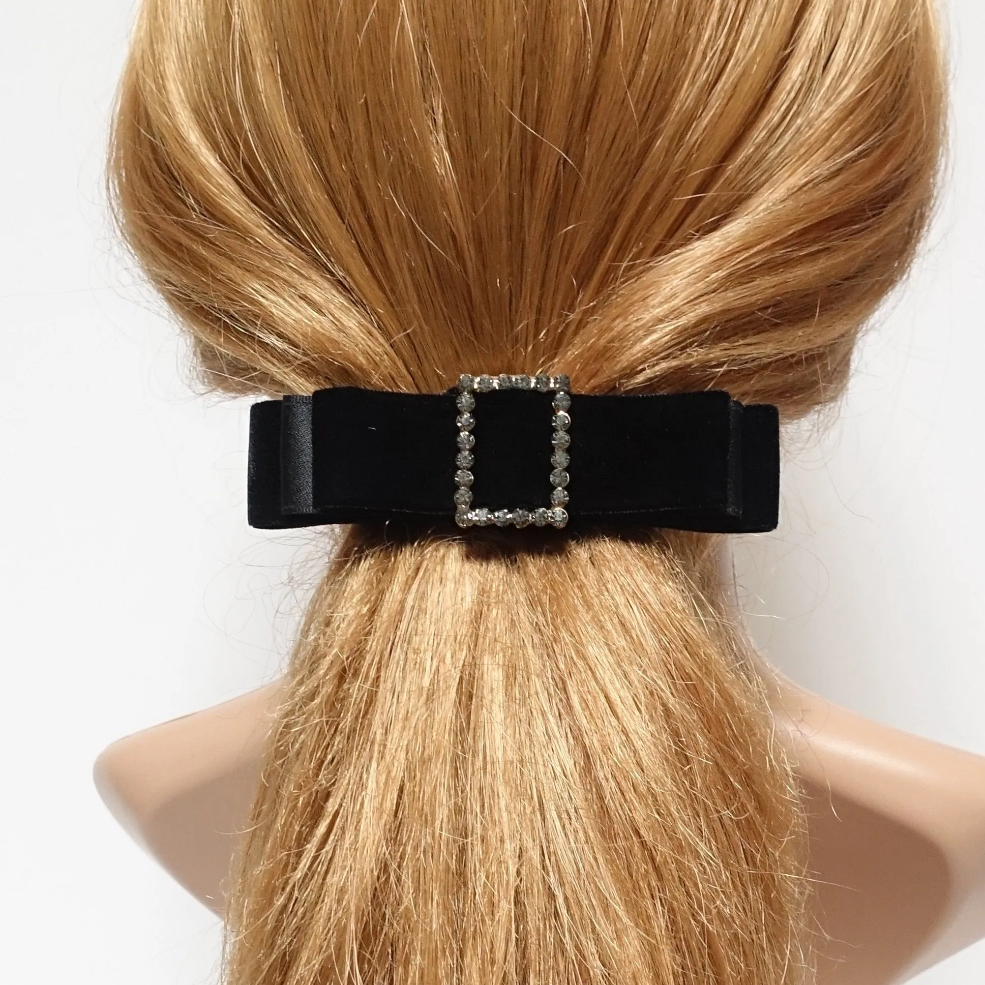 rectangle rhinestone buckle velvet hair bow barrette women hair accessory