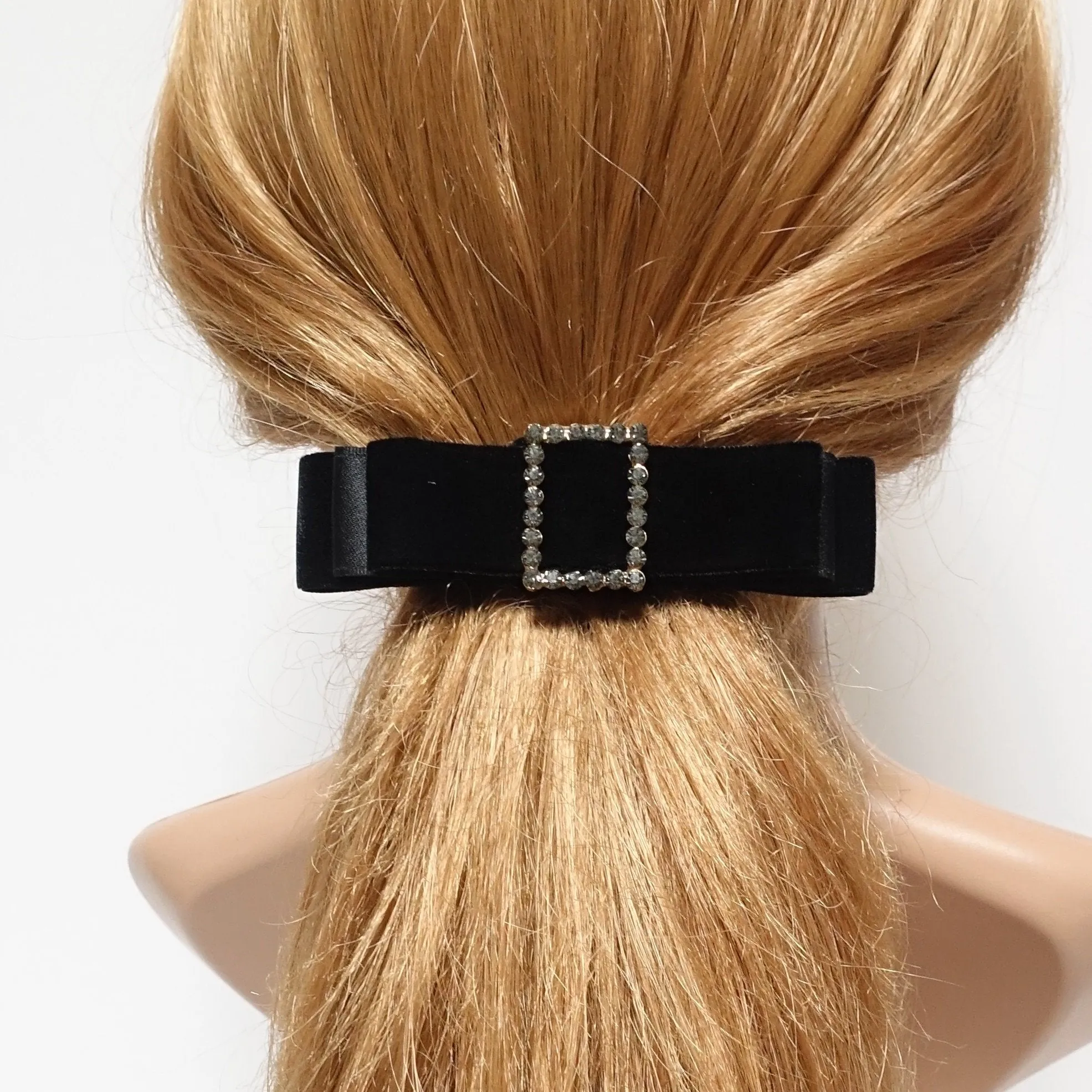 rectangle rhinestone buckle velvet hair bow barrette women hair accessory