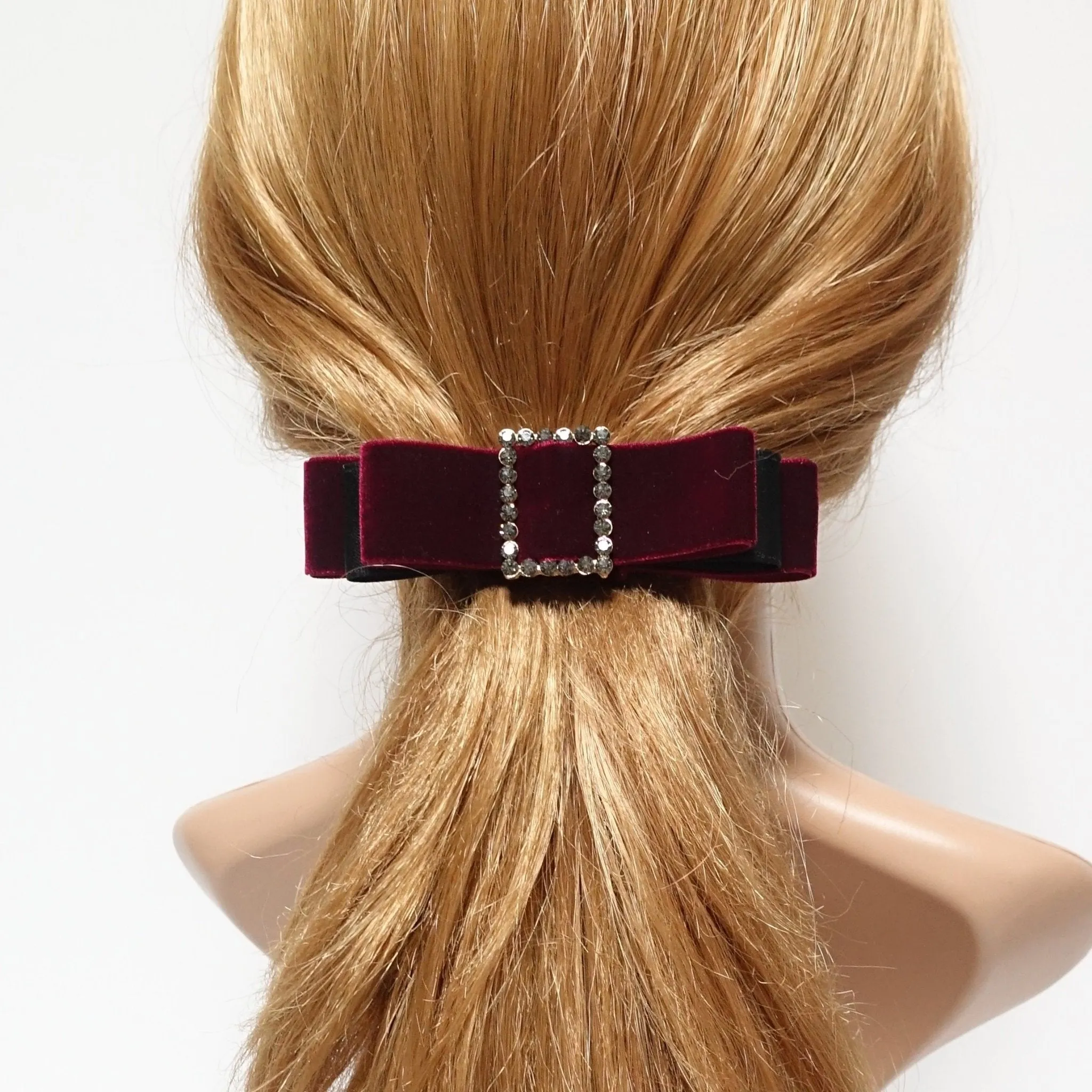 rectangle rhinestone buckle velvet hair bow barrette women hair accessory