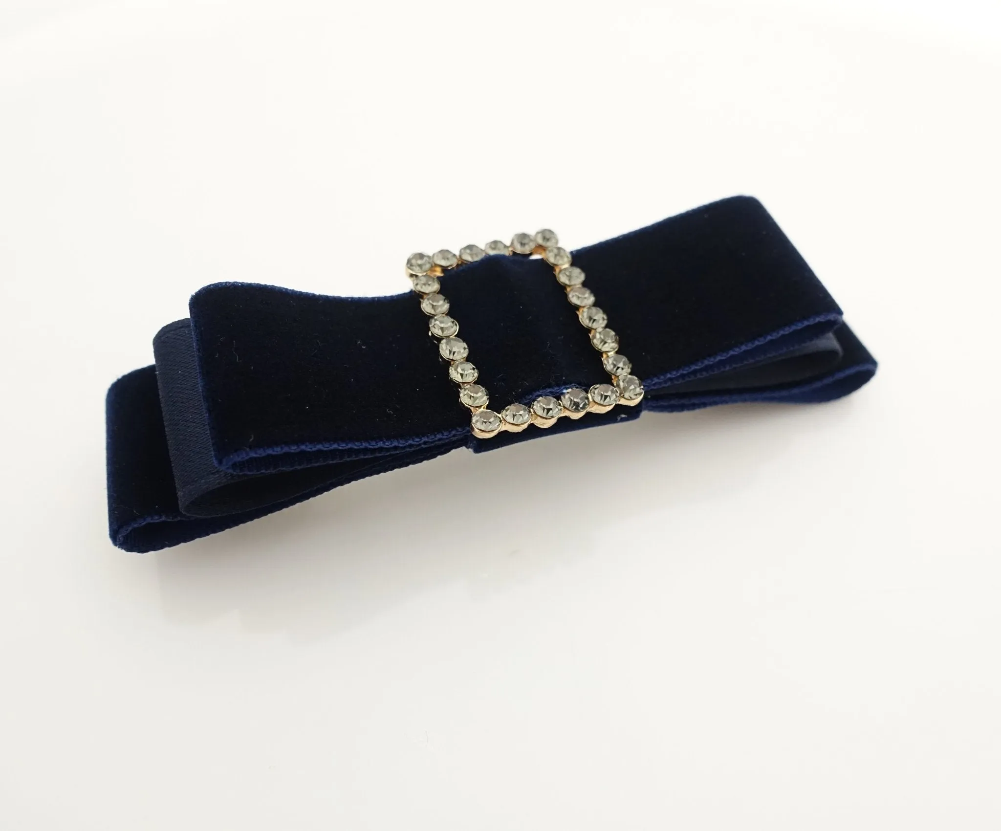 rectangle rhinestone buckle velvet hair bow barrette women hair accessory