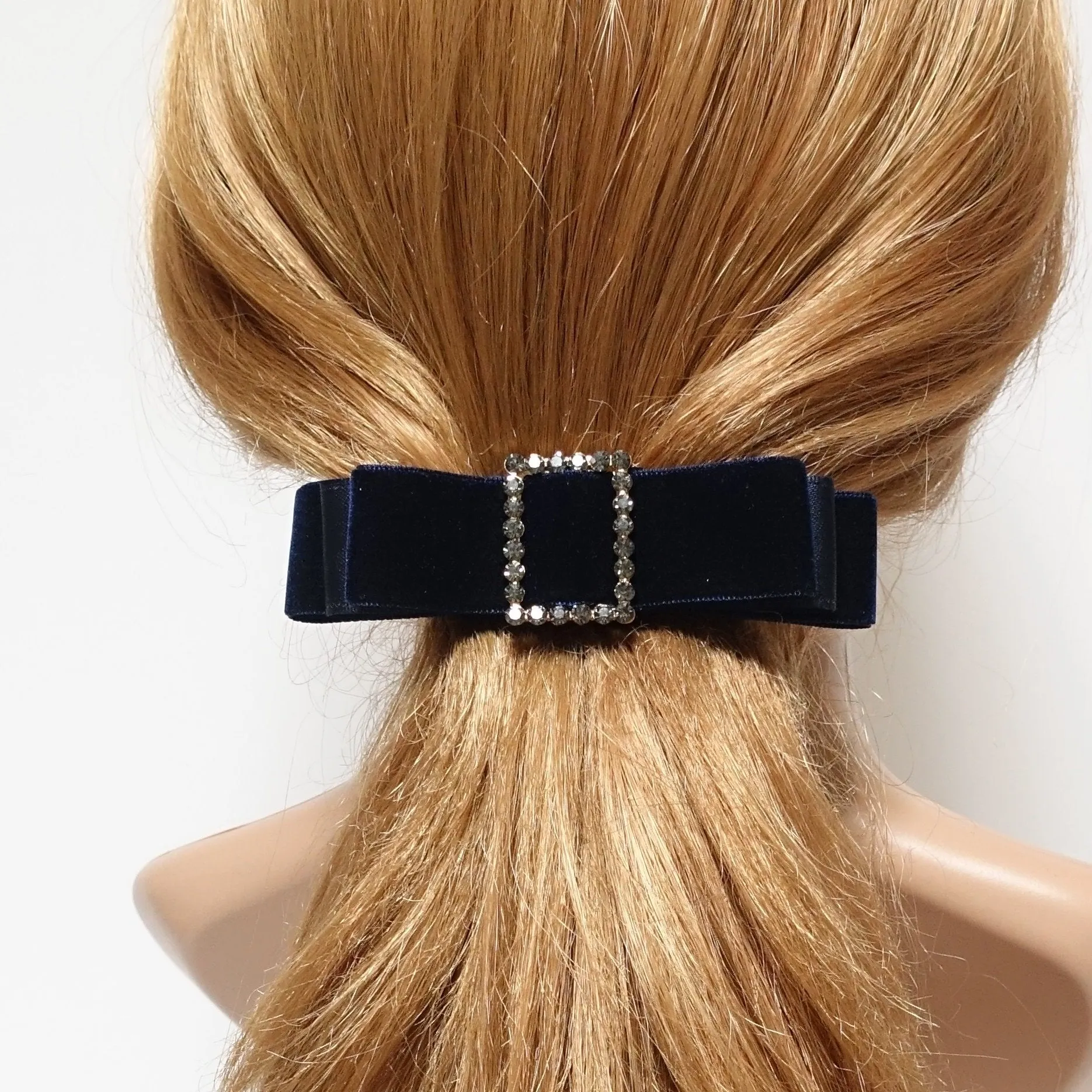 rectangle rhinestone buckle velvet hair bow barrette women hair accessory