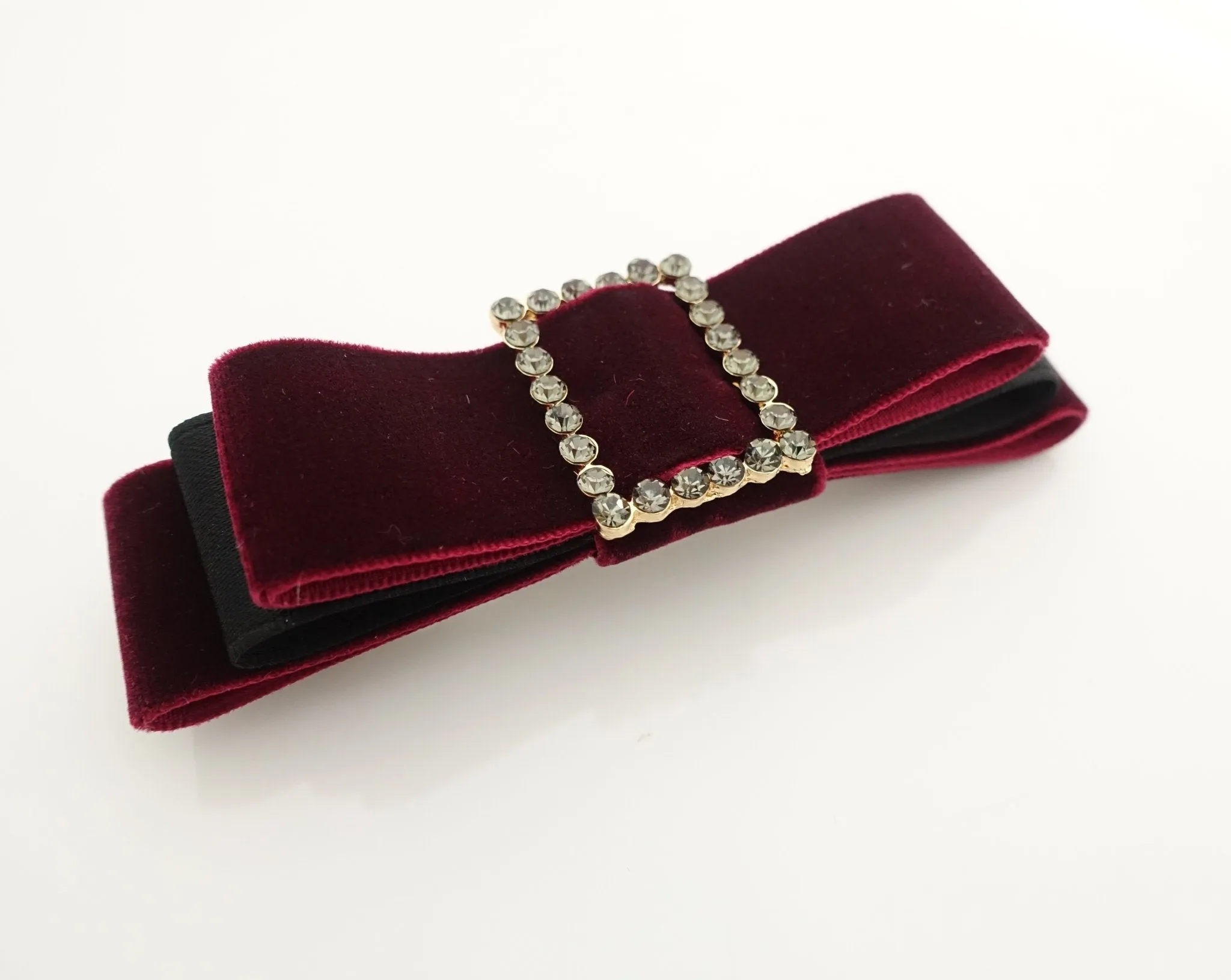 rectangle rhinestone buckle velvet hair bow barrette women hair accessory