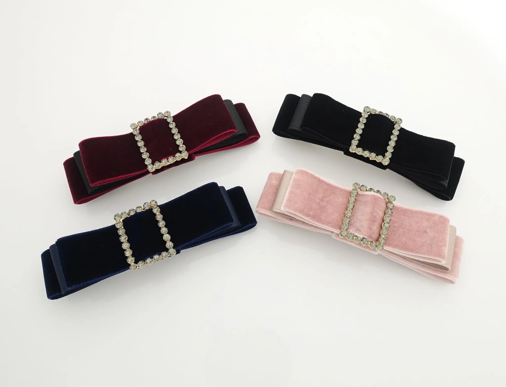 rectangle rhinestone buckle velvet hair bow barrette women hair accessory