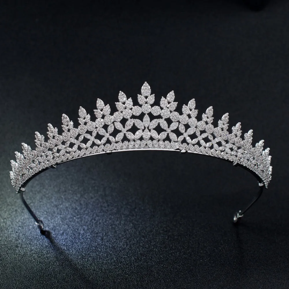 Red-Kapok Classic Cubic Zirconia Wedding Leaves Bridal Tiara Crown CH10205