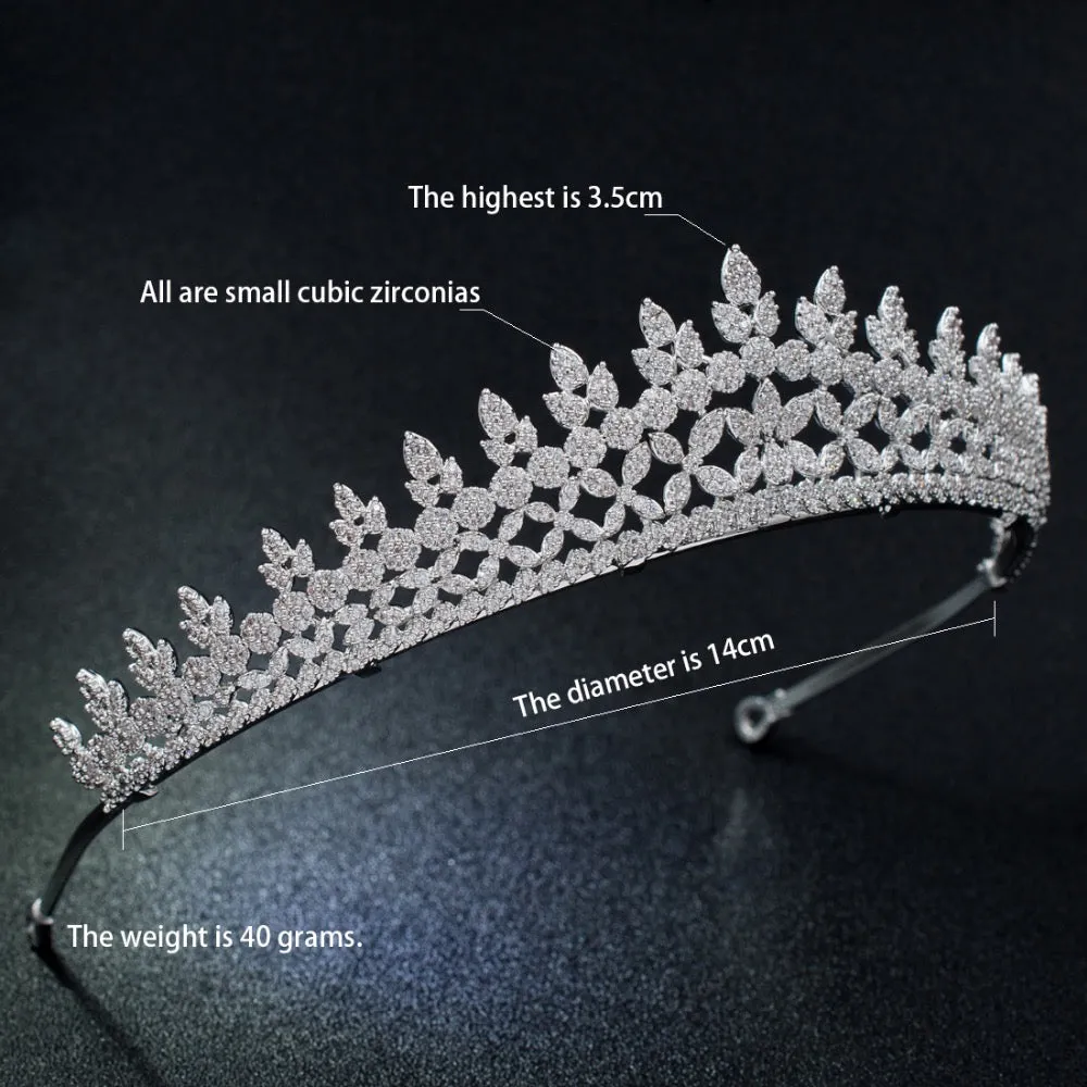 Red-Kapok Classic Cubic Zirconia Wedding Leaves Bridal Tiara Crown CH10205