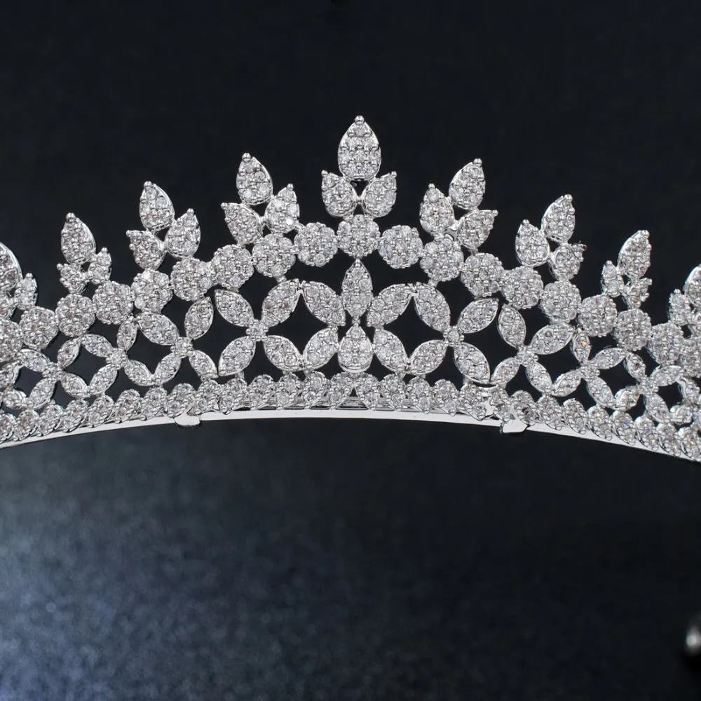 Red-Kapok Classic Cubic Zirconia Wedding Leaves Bridal Tiara Crown CH10205