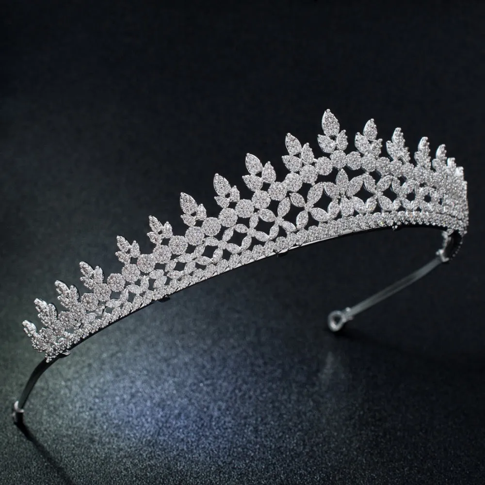 Red-Kapok Classic Cubic Zirconia Wedding Leaves Bridal Tiara Crown CH10205