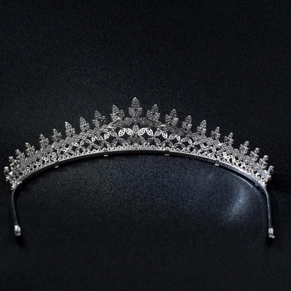 Red-Kapok Classic Cubic Zirconia Wedding Leaves Bridal Tiara Crown CH10205