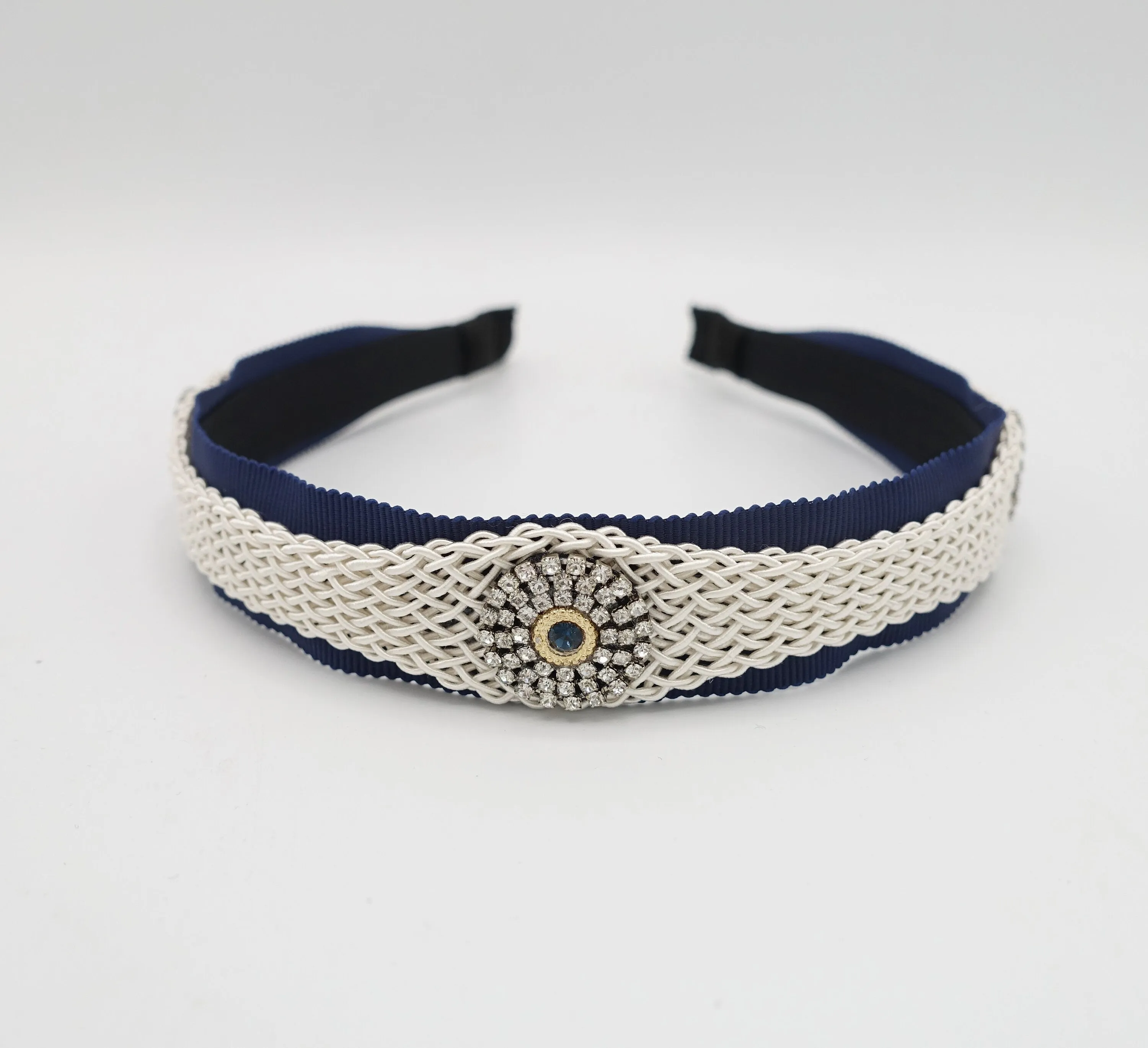 rhinestone circles embellished weaved thread structure headband for women