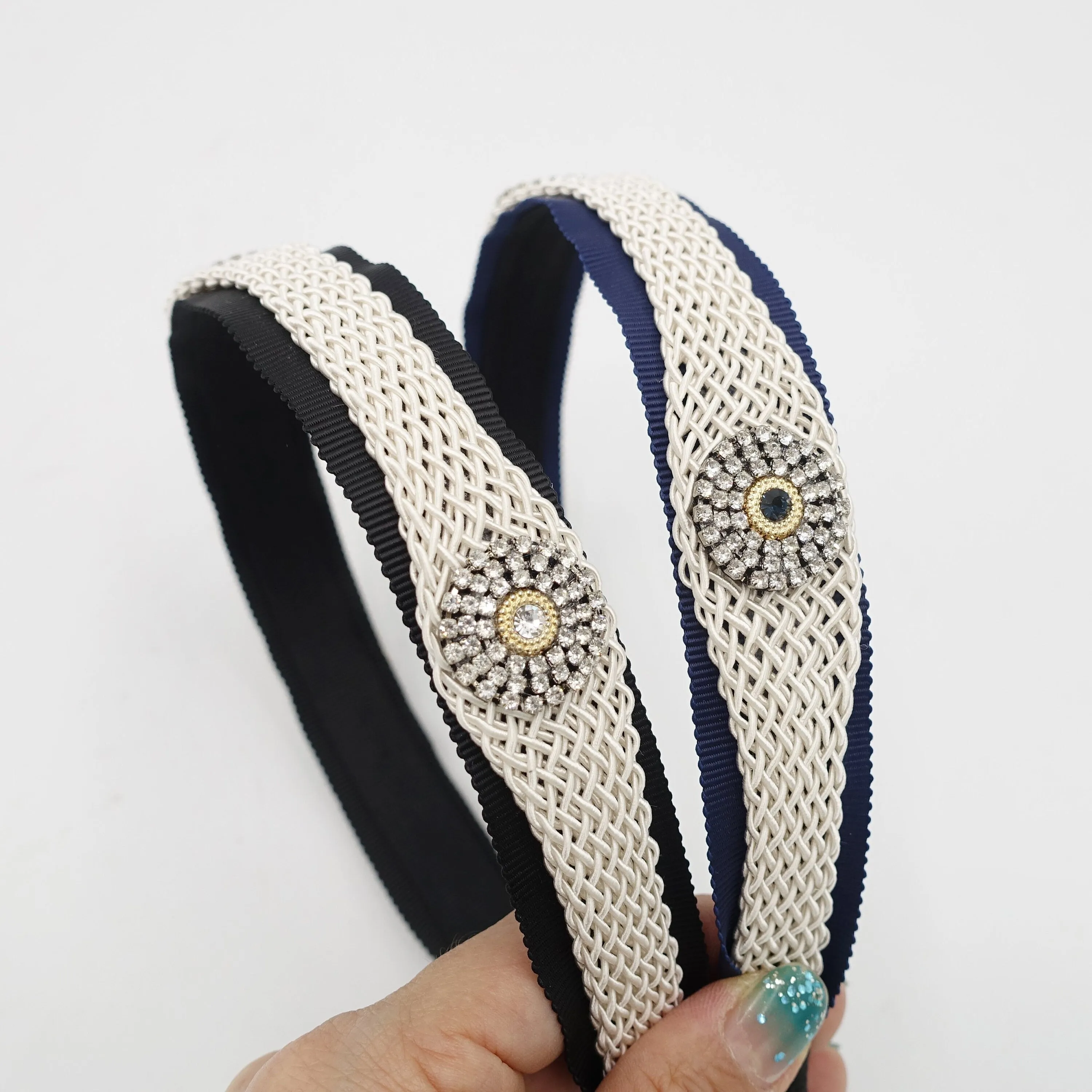 rhinestone circles embellished weaved thread structure headband for women