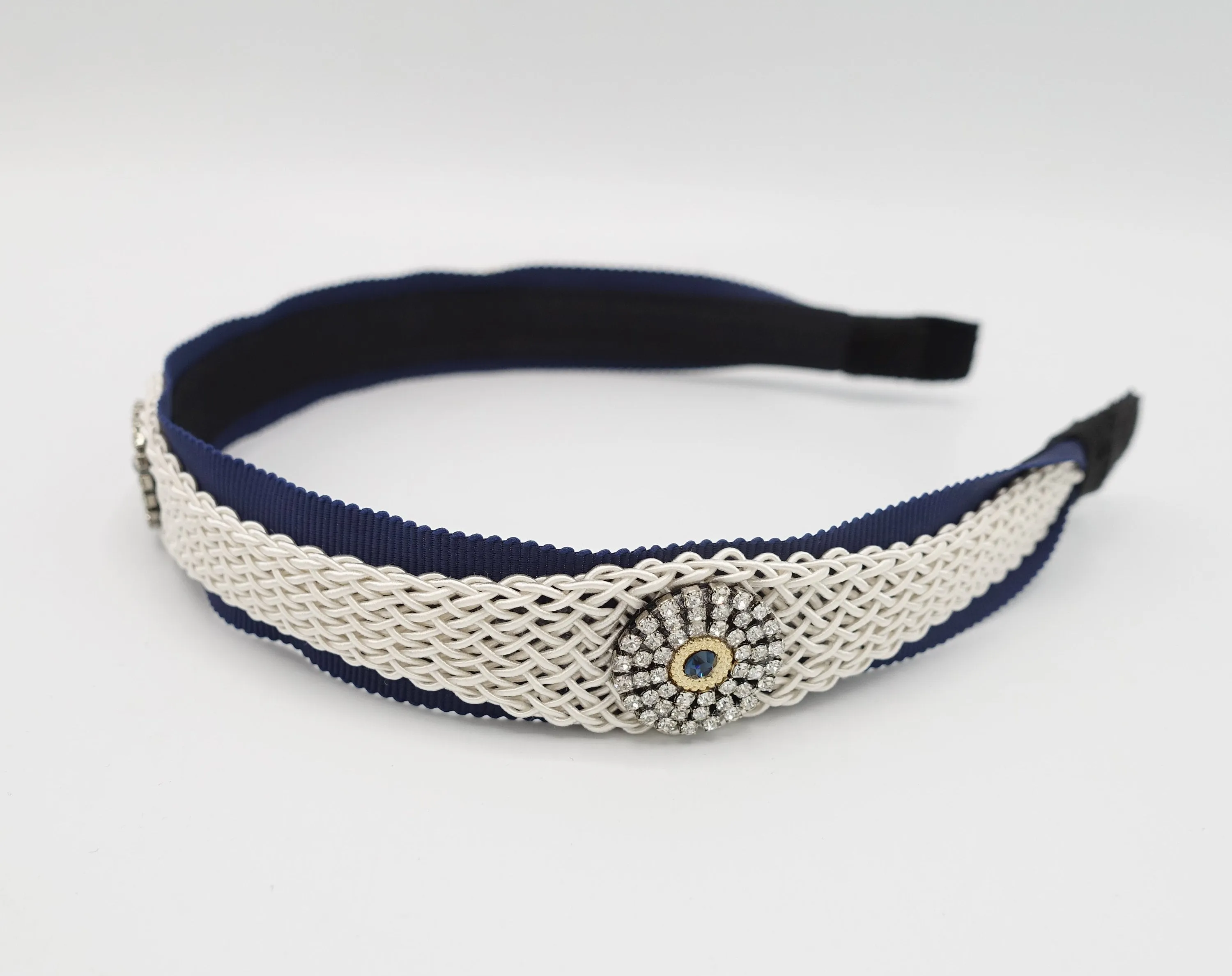 rhinestone circles embellished weaved thread structure headband for women