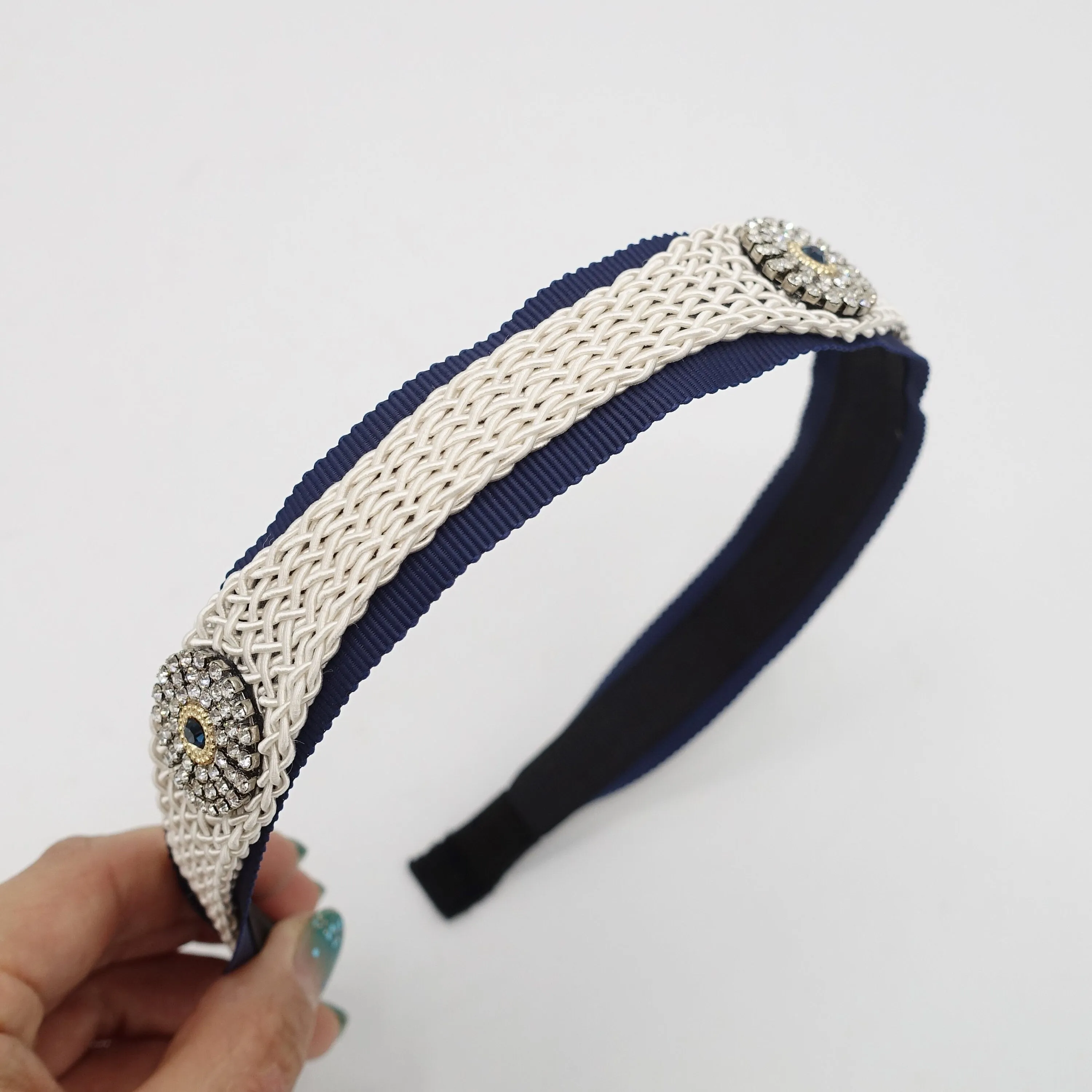 rhinestone circles embellished weaved thread structure headband for women