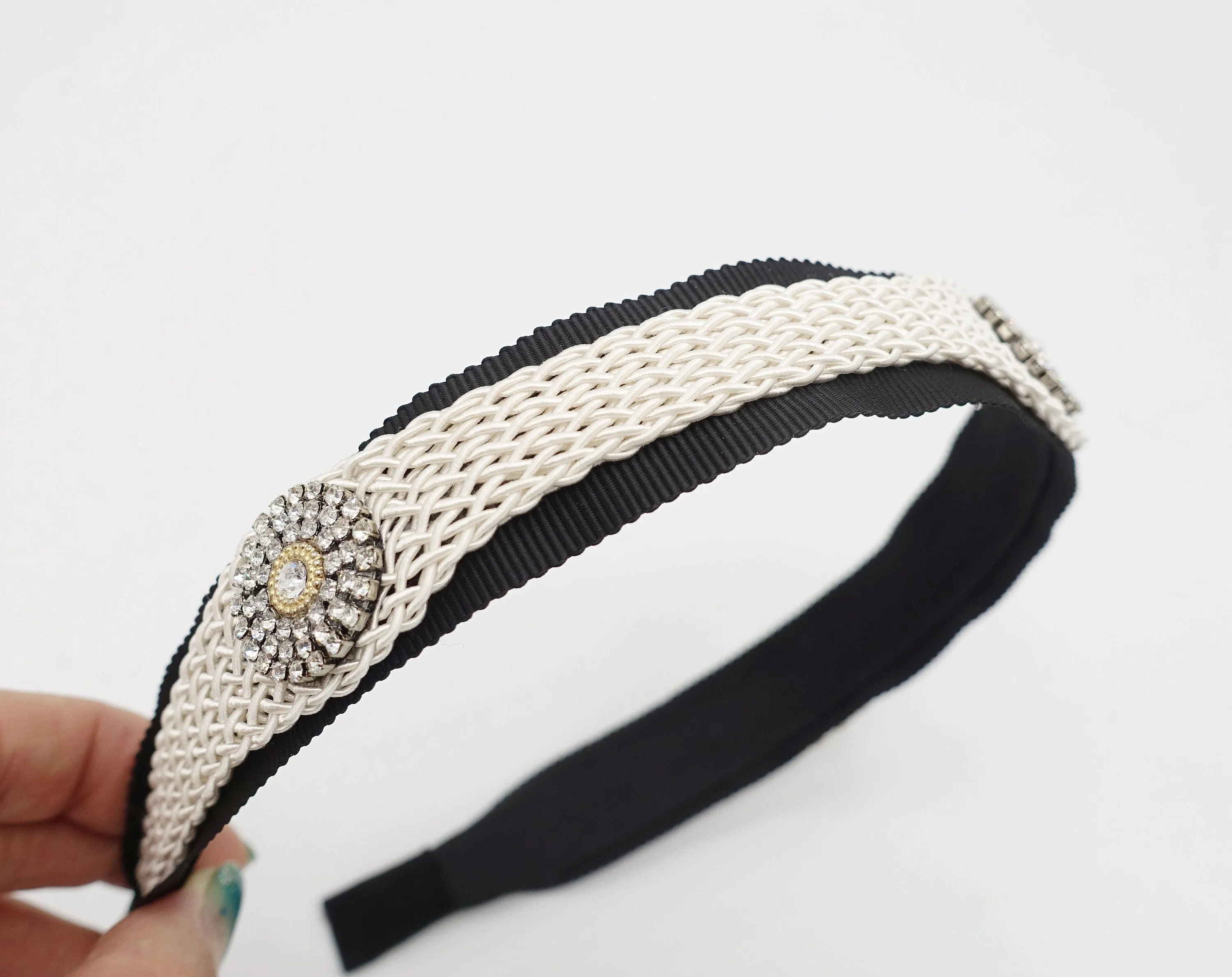 rhinestone circles embellished weaved thread structure headband for women