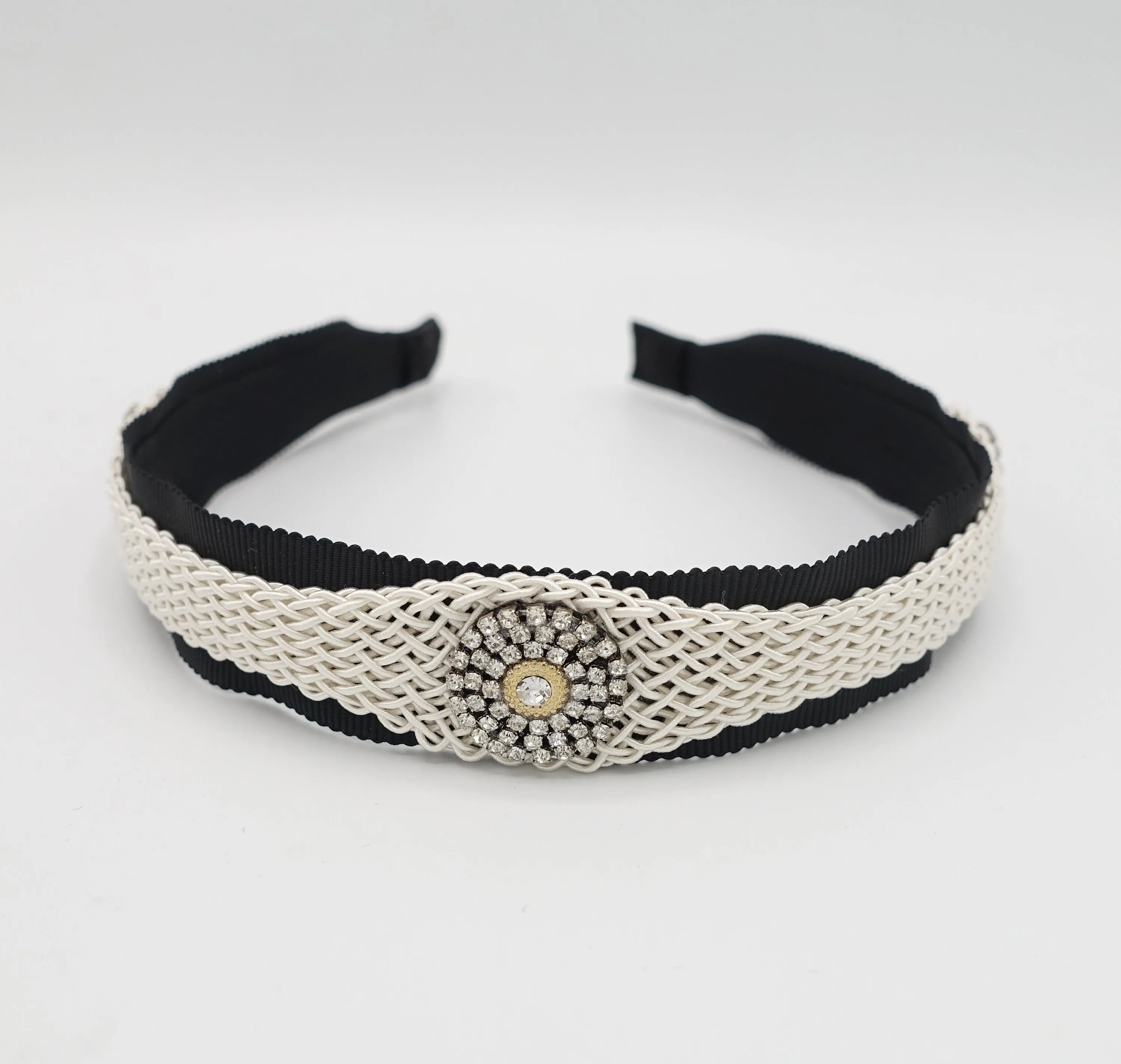 rhinestone circles embellished weaved thread structure headband for women