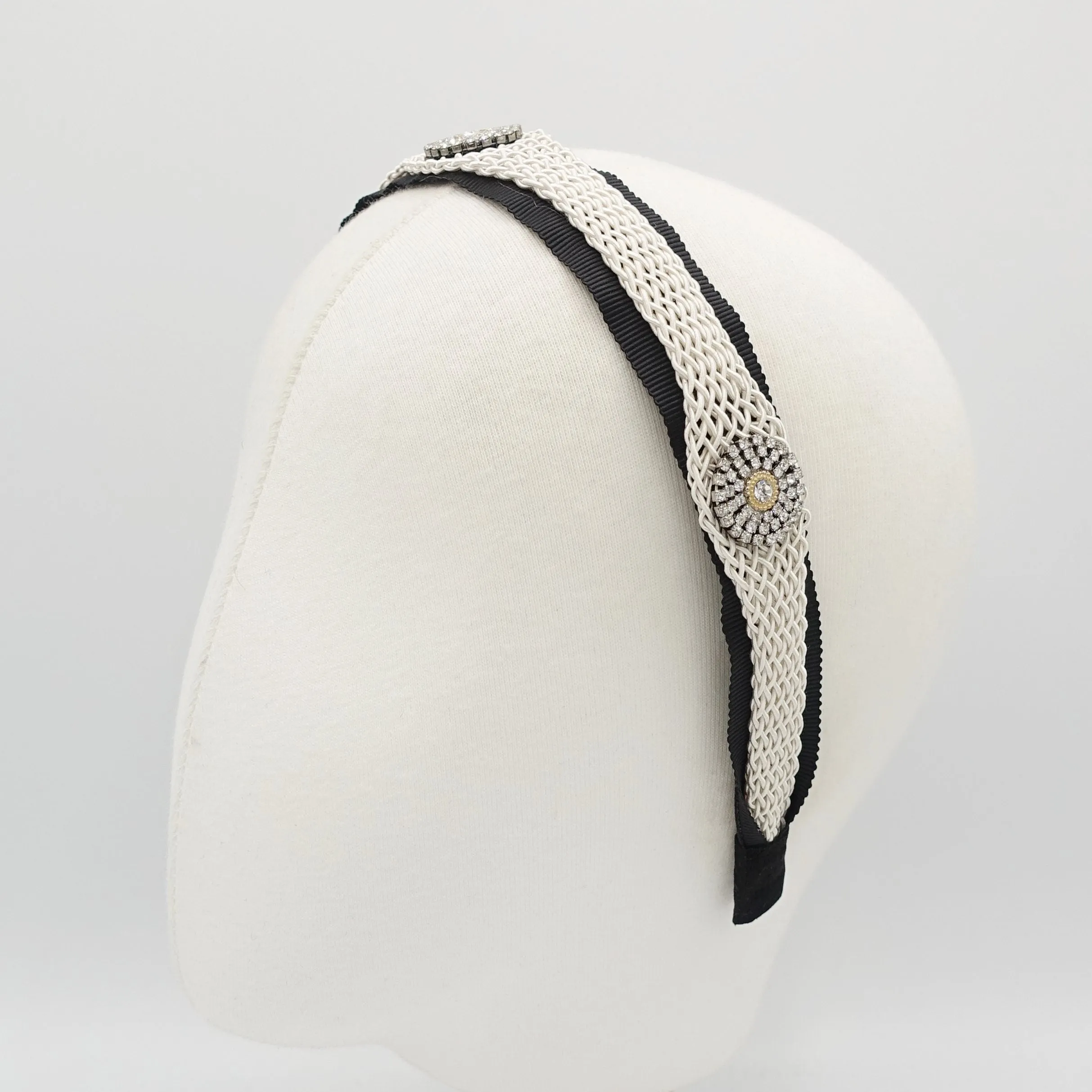 rhinestone circles embellished weaved thread structure headband for women