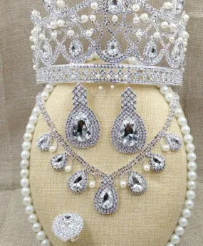 Rhinestone Crystal tiara wedding crown bridal 4 piece jewelry set