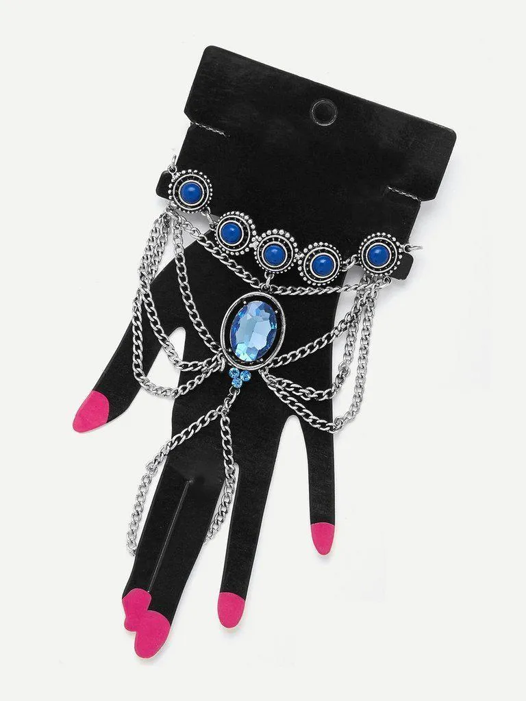 Rhinestone Detail Link Bracelet With Toe Ring