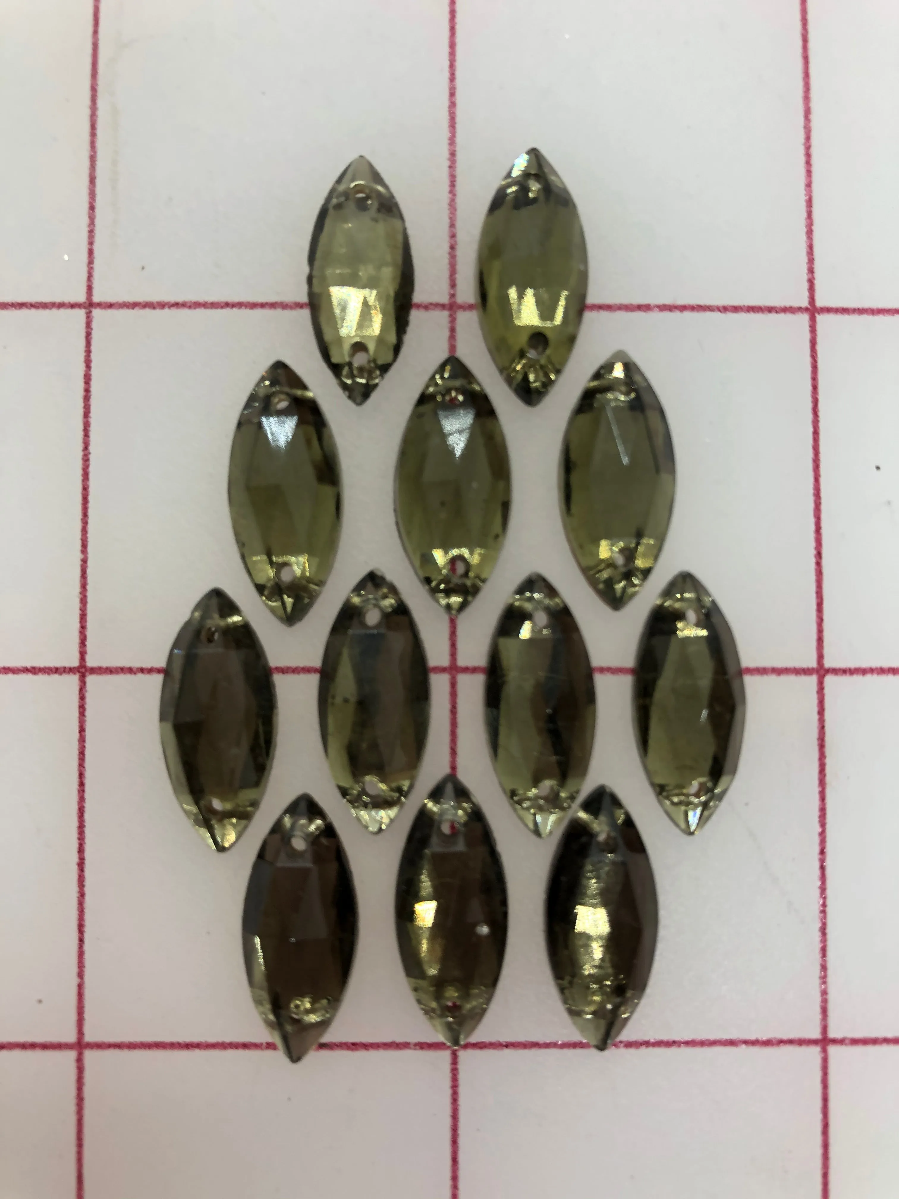 Rhinestones - 18x9mm Czech Black Diamond Navette Sew-On 12-Pack