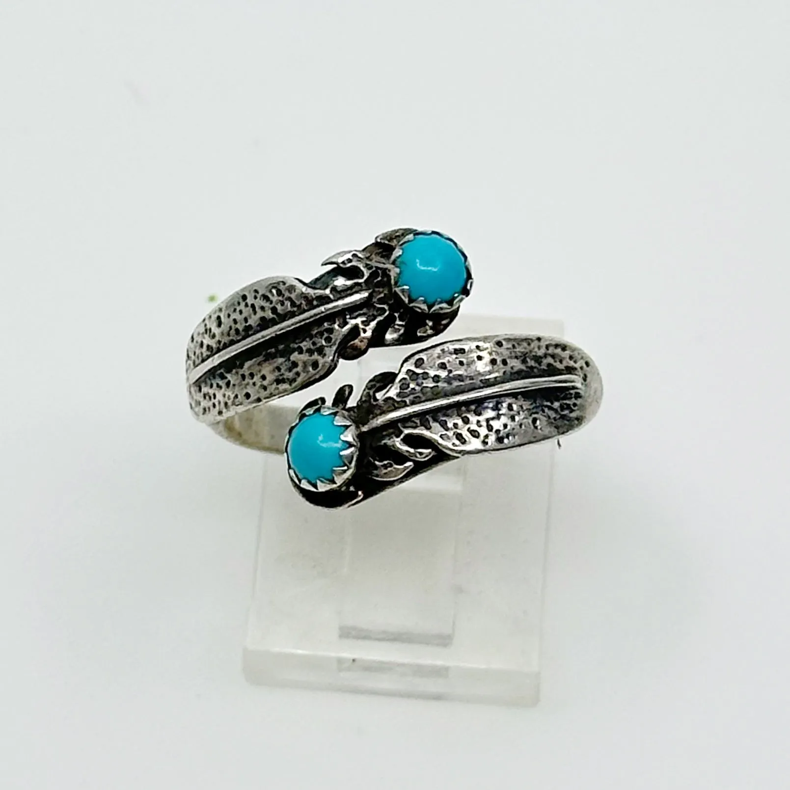 Richard Begay Navajo Sterling silver turquoise feathers ring  GM85