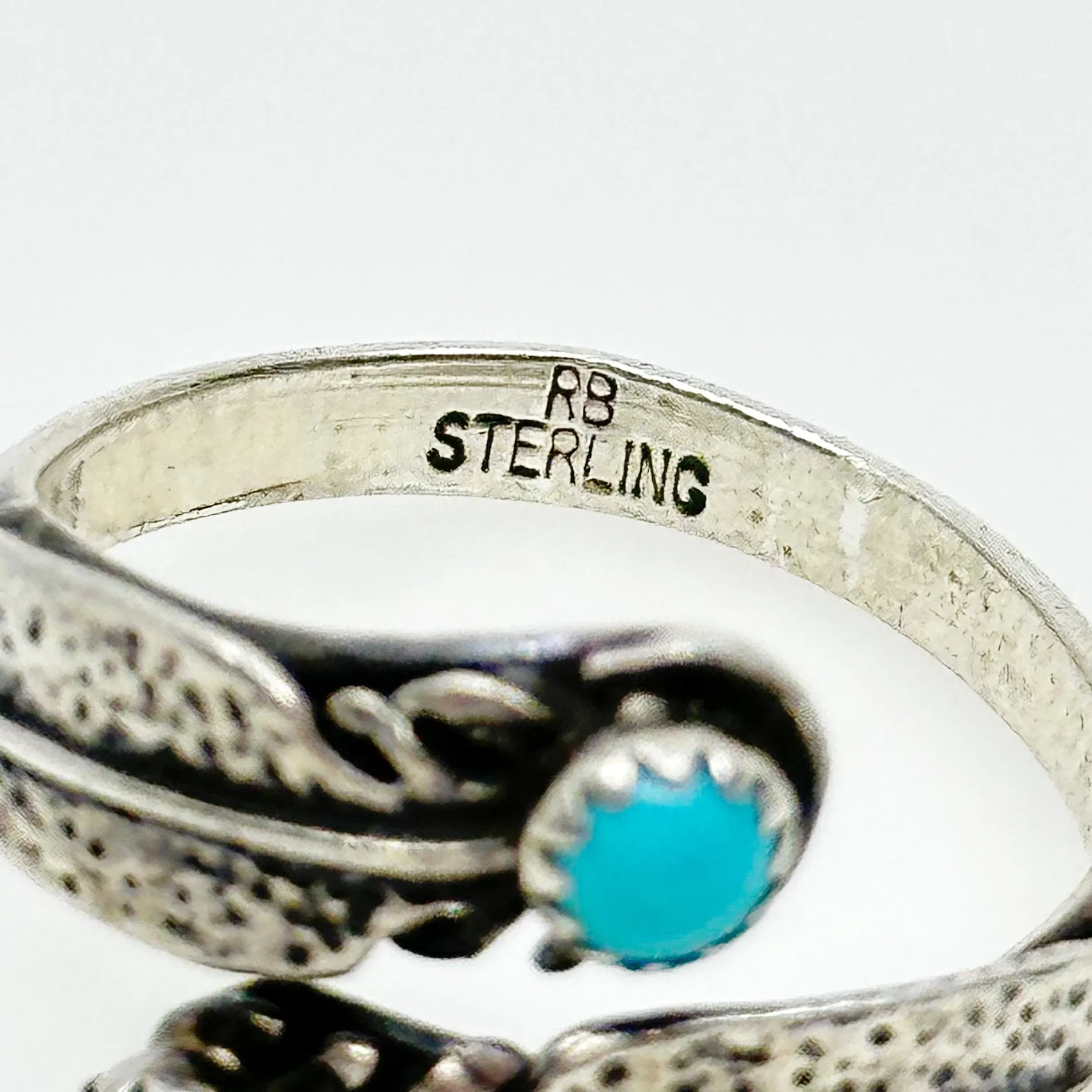 Richard Begay Navajo Sterling silver turquoise feathers ring  GM85