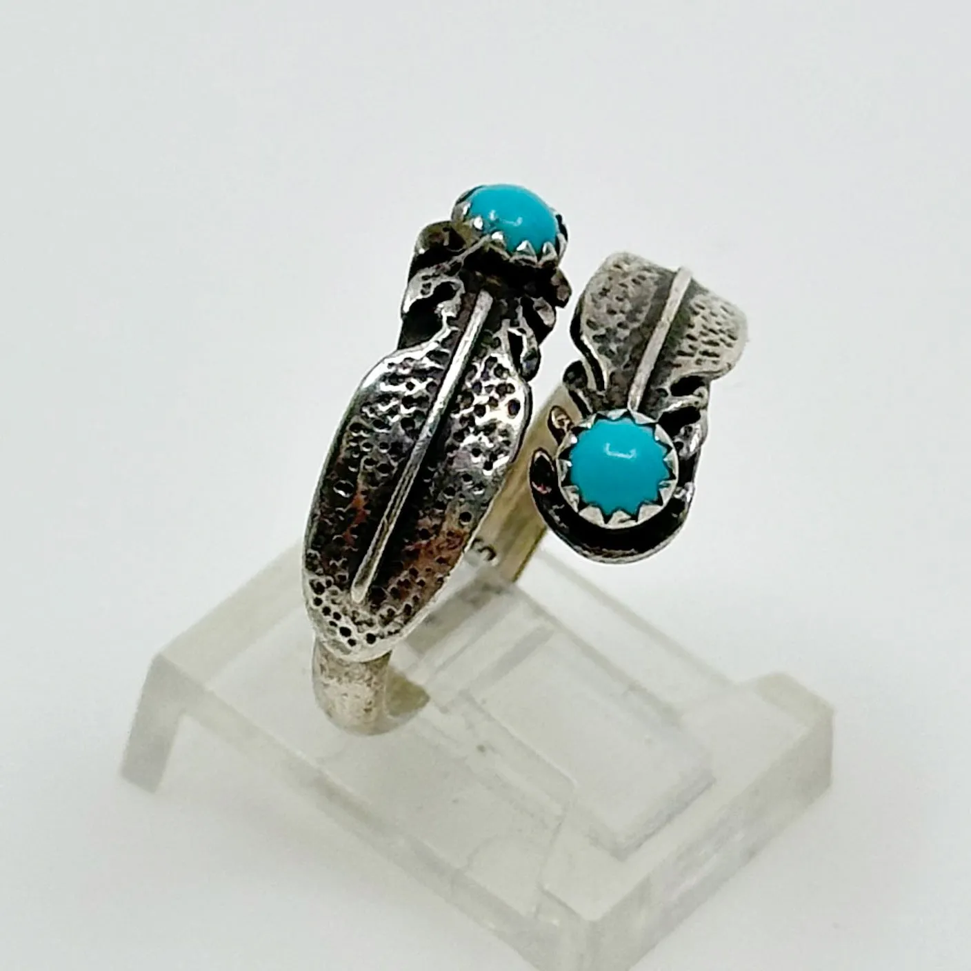 Richard Begay Navajo Sterling silver turquoise feathers ring  GM85