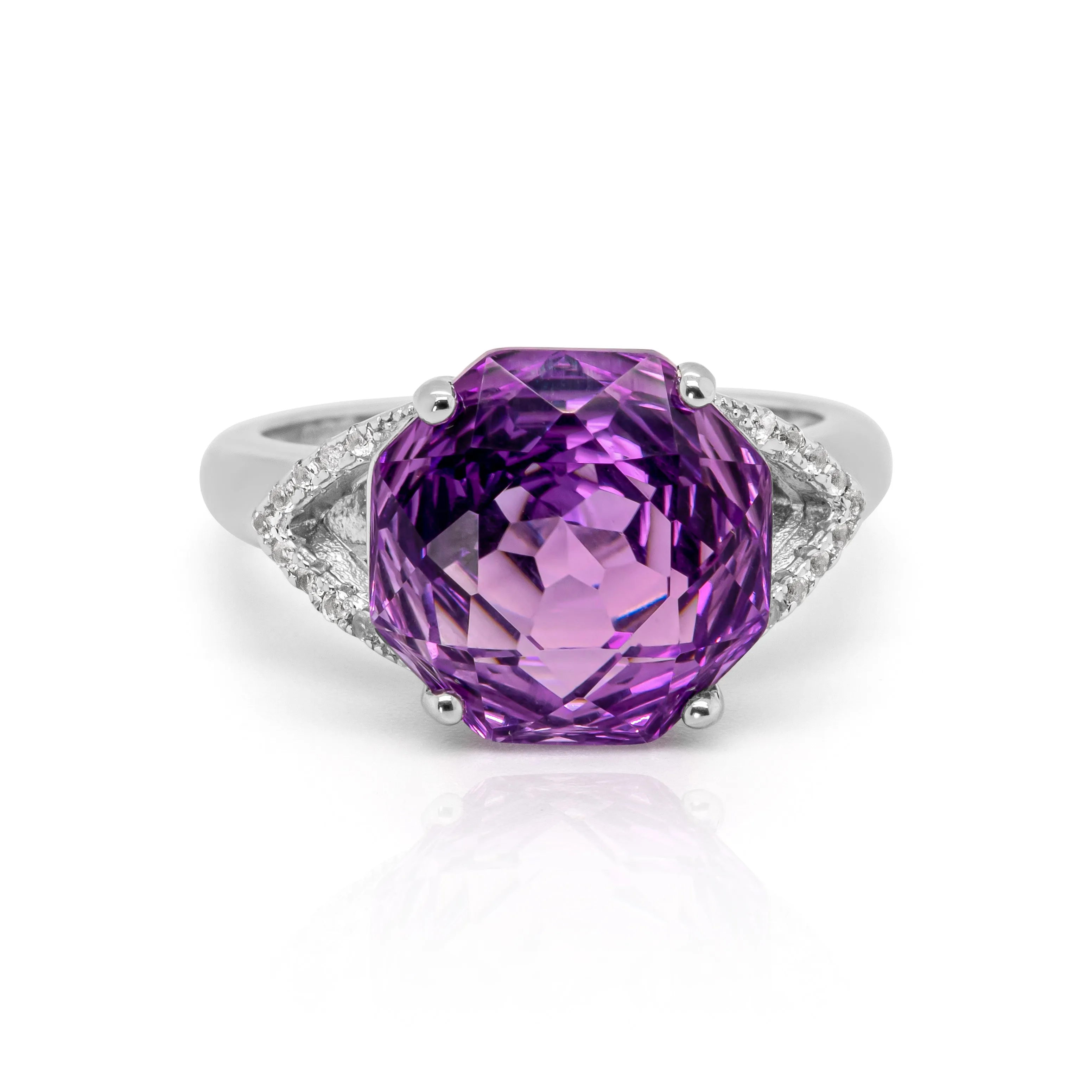 Rosa Concave Amethyst Ring in Sterling Silver