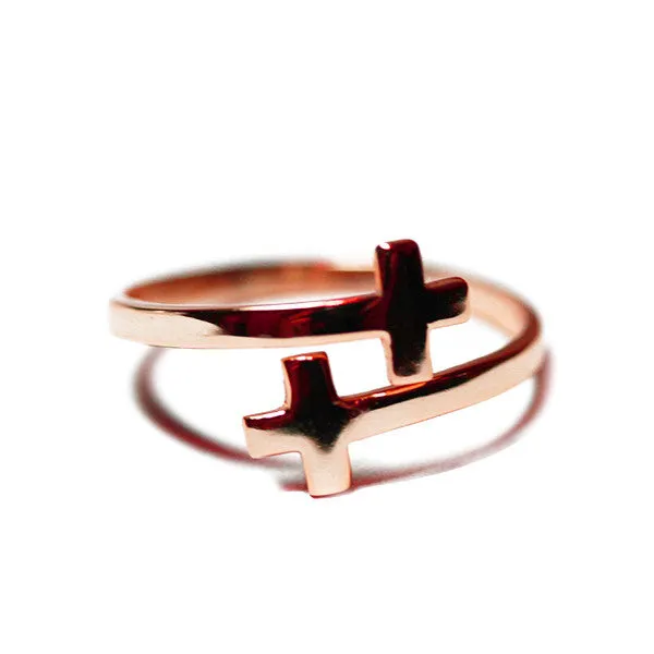 Rose Gold Dipped Double Cross Ring