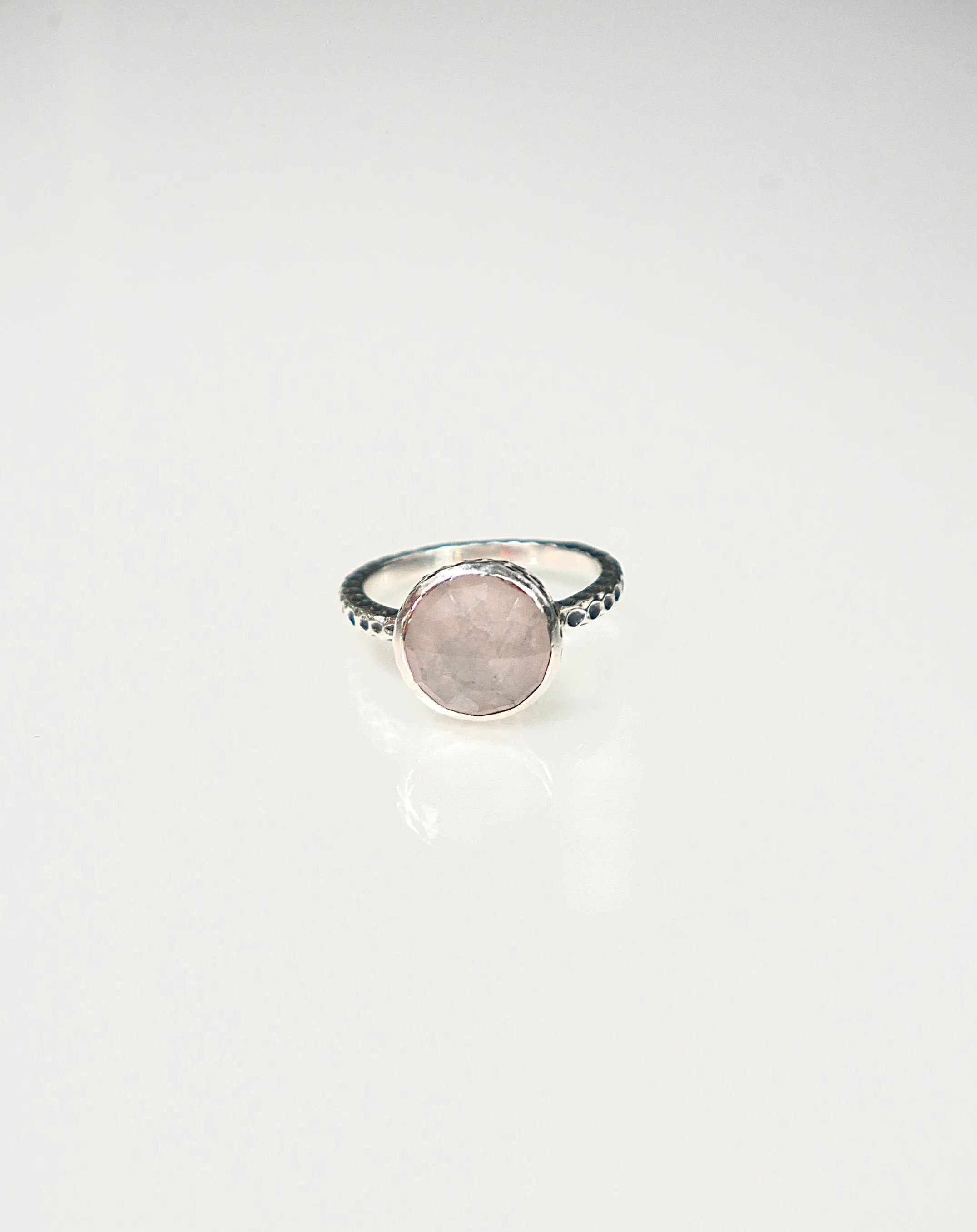 Rose Quartz Ring, .925 Sterling Silver Natural Gemstone Round Waterproof Everyday Love Ring